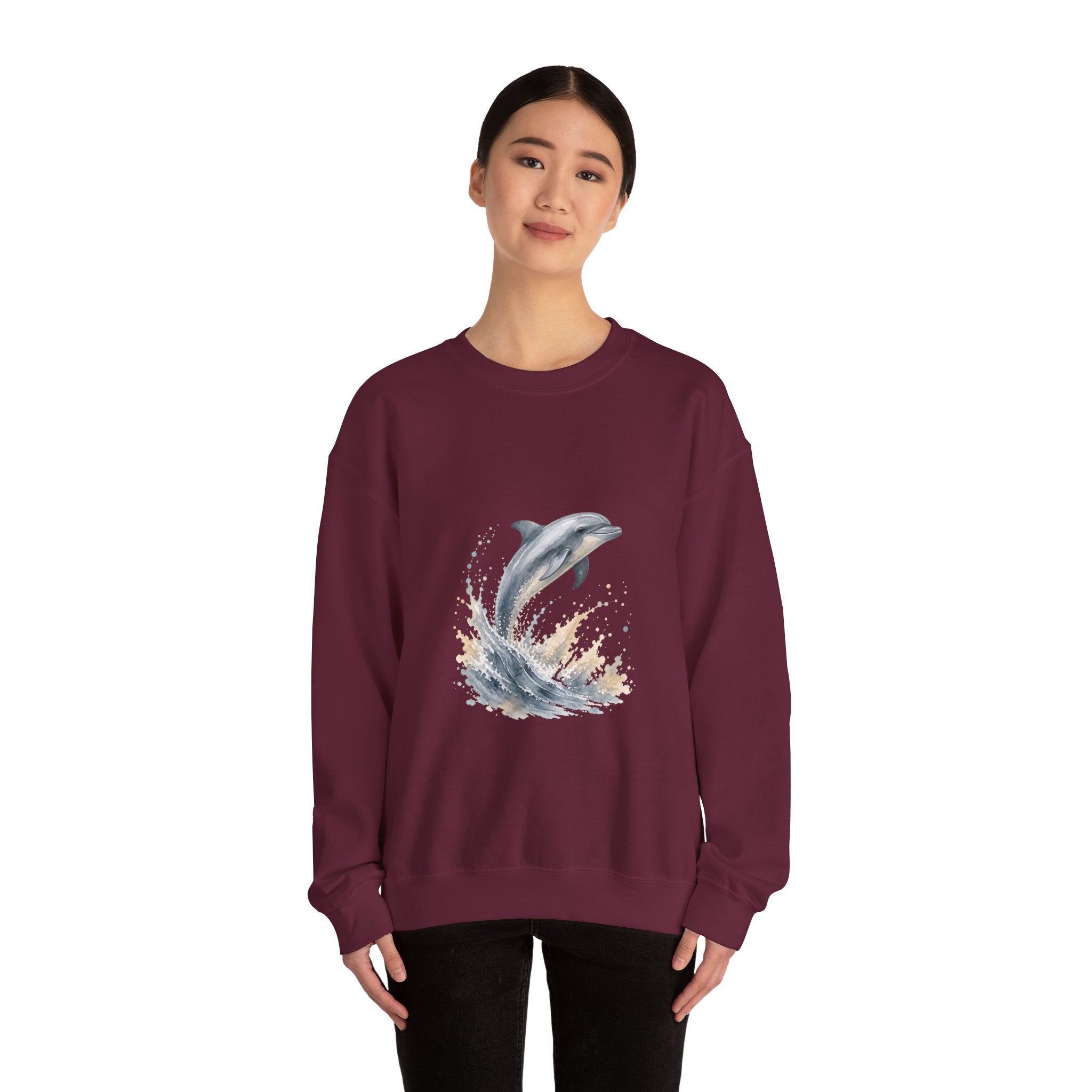 Matching Couple Sweatshirt - Shark & Dolphin Matching Couple Comfort Colors Crew Watercolor Art His Hers Birthday Gift - Design B