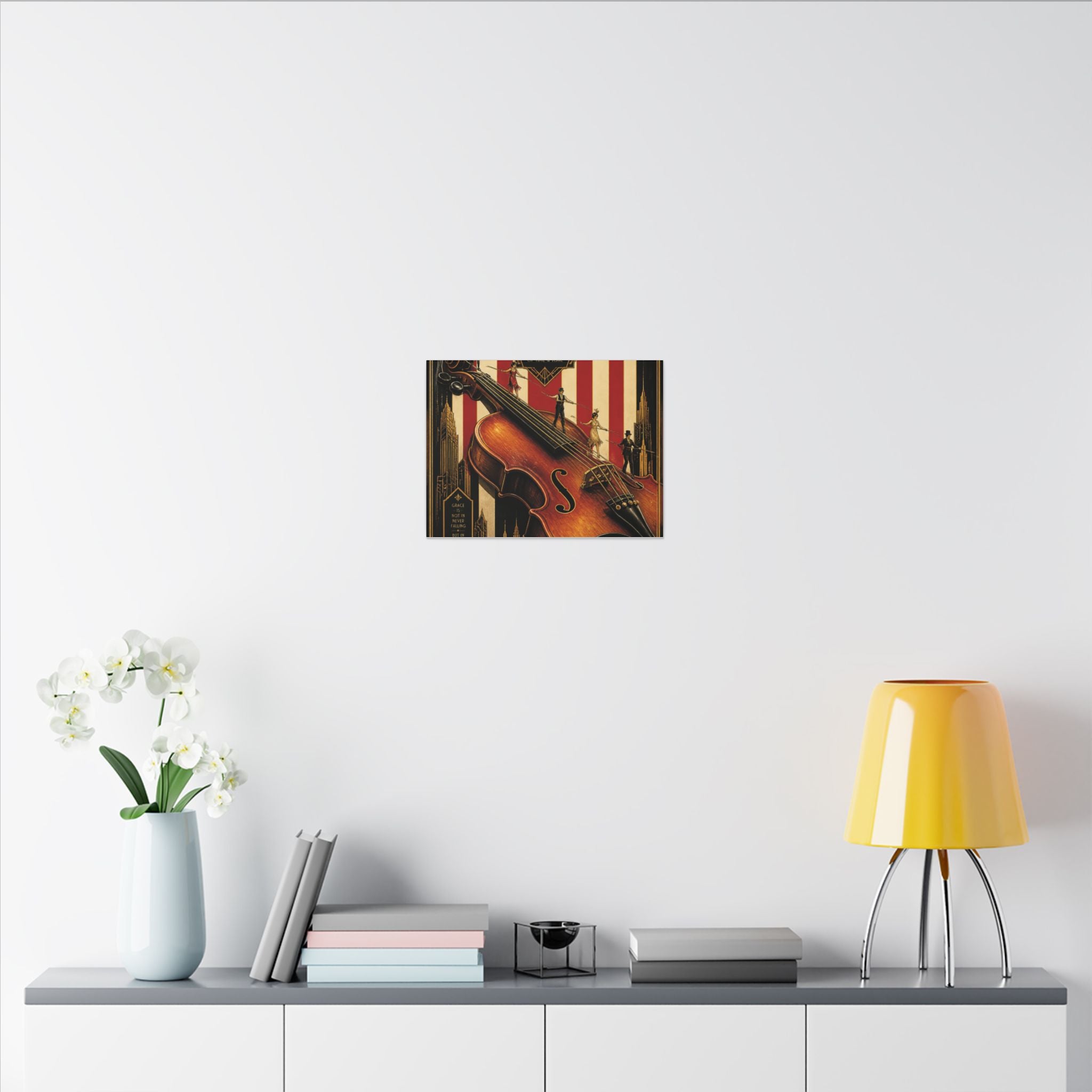 Violin Tightrope Bridge Wall Art Canvas 16×20 Art Deco Entryway Decor Maximalist Print