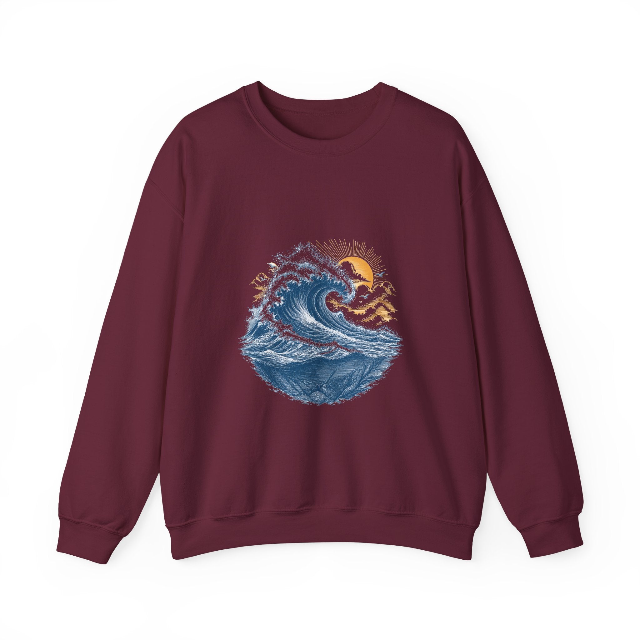 Matching Couple Sweatshirt - Mountain & Ocean Matching Couple Premium Fleece Sweatshirt Vintage Art His Hers Honeymoon Gift - Design B