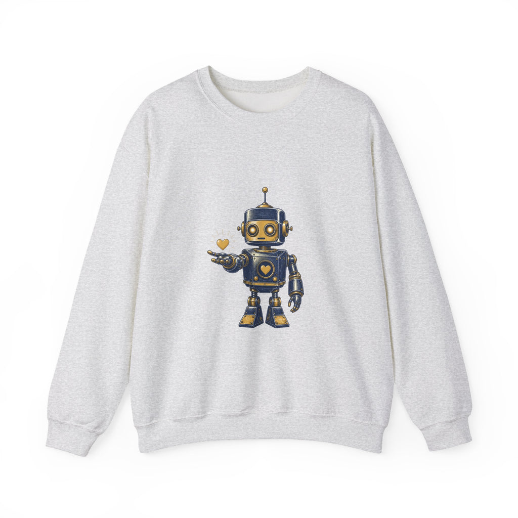 Matching Couple Sweatshirt - Robot & Heart Matching Couple Comfort Colors Crew Hand-Drawn Art His Hers Anniversary Gift - Design A
