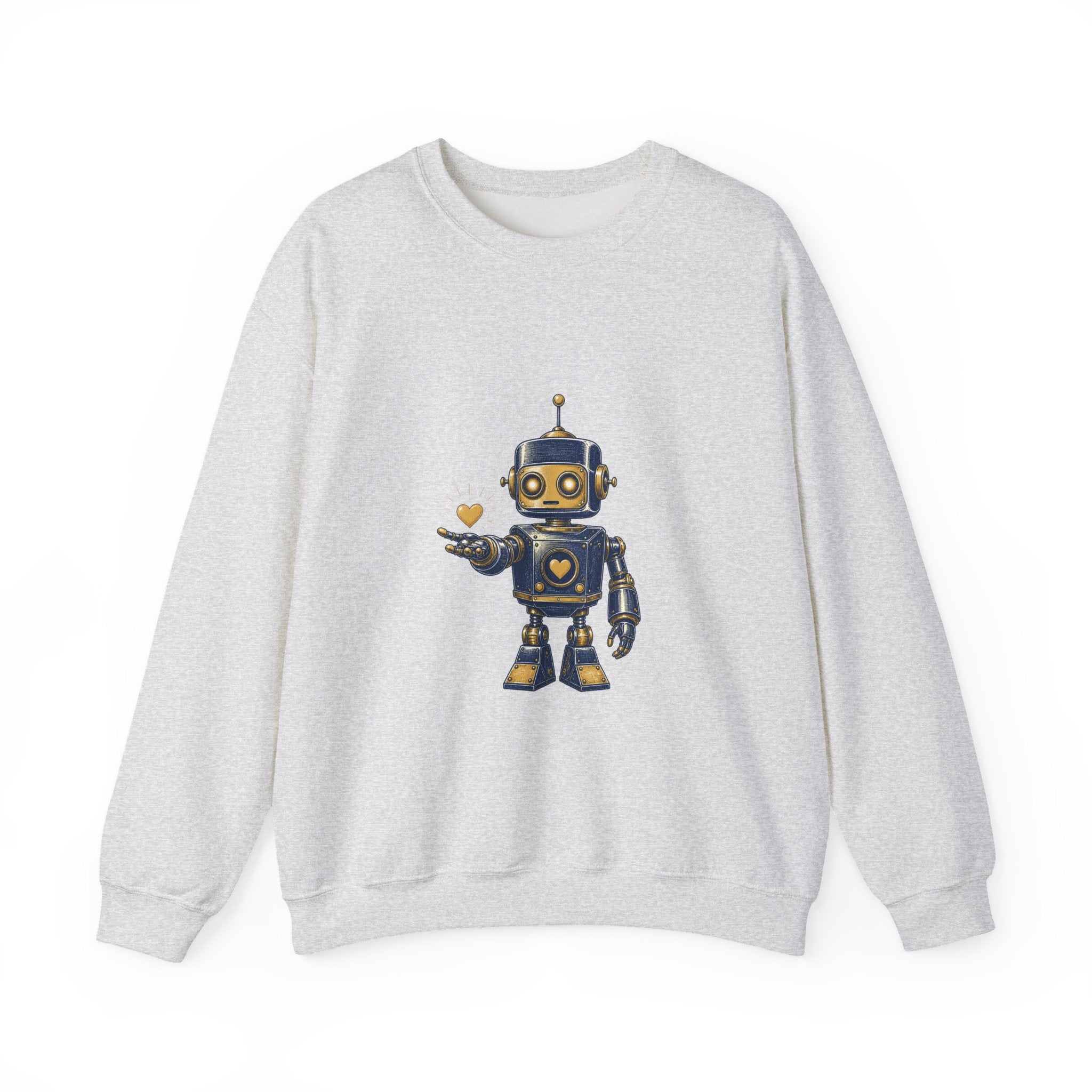Matching Couple Sweatshirt - Robot & Heart Matching Couple Comfort Colors Crew Hand-Drawn Art His Hers Anniversary Gift - Design A