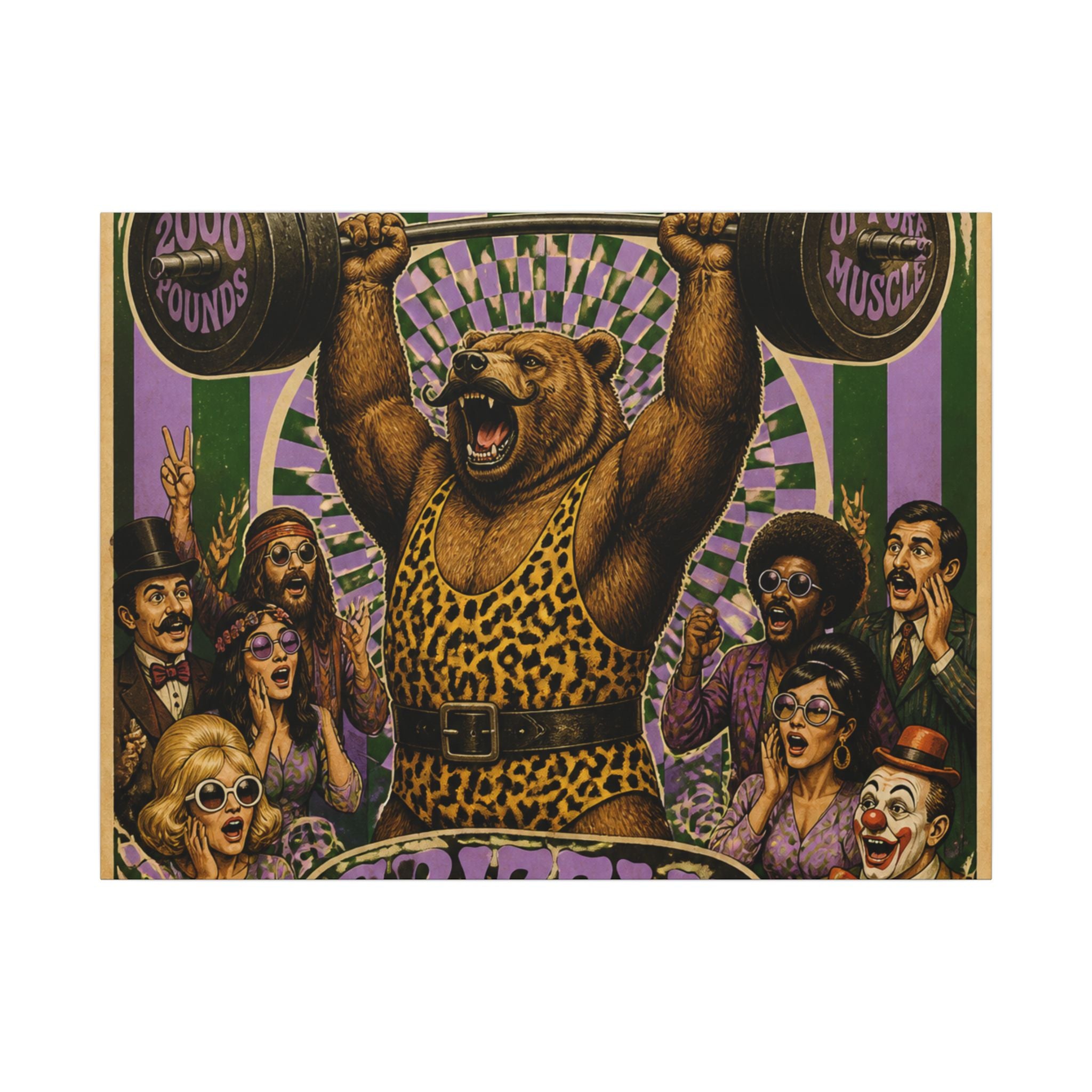 Strongman Bear Wall Art Canvas 24×36 Psychedelic Dining Room Decor Maximalist Print