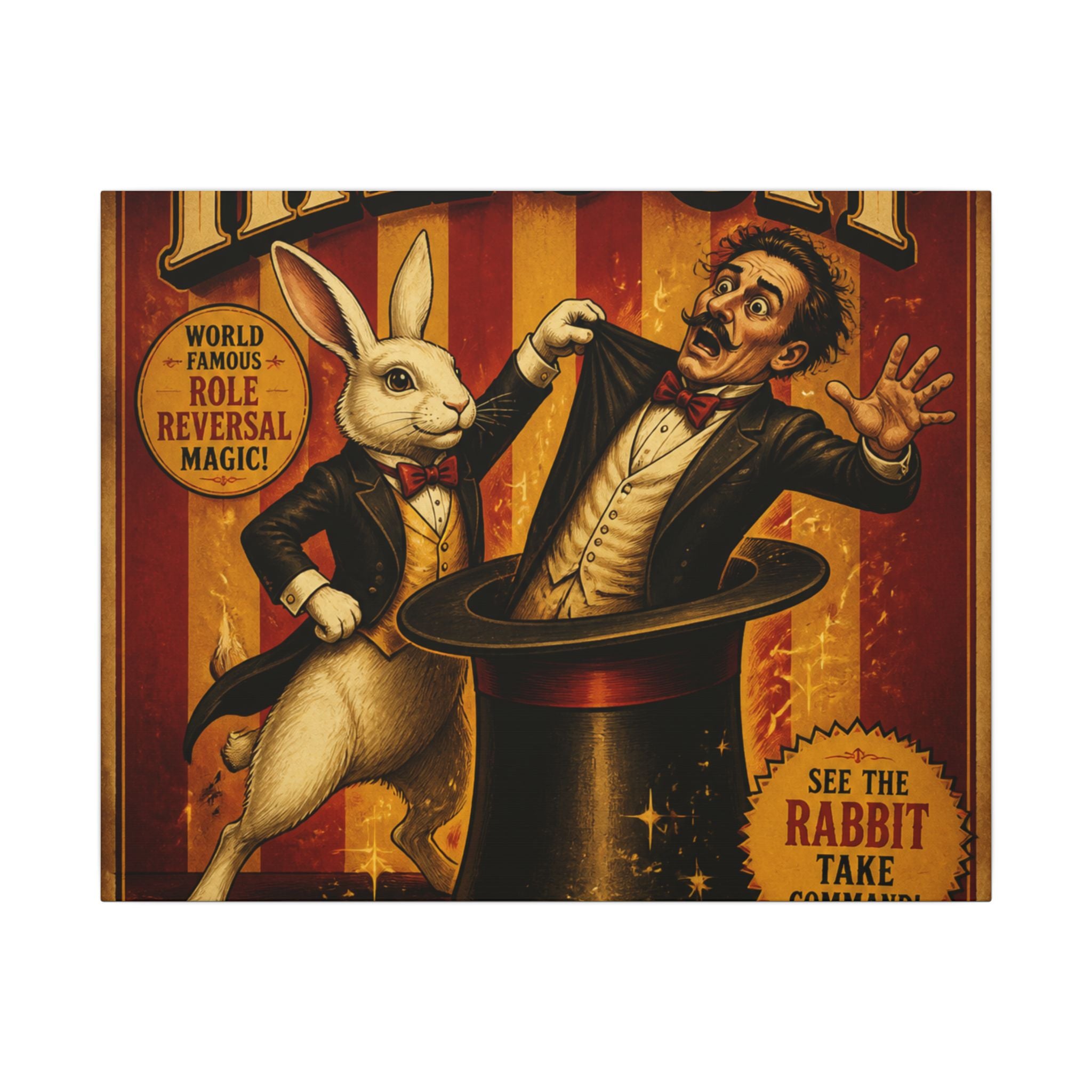 Magic Hat Rabbit Wall Art Canvas 24×36 Vintage Circus Bedroom Decor Maximalist Print