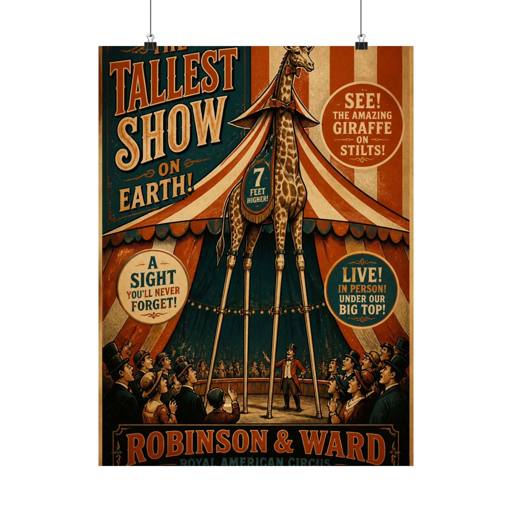 Giraffe on Stilts Wall Art Poster 18×24 Vintage Circus Kitchen Decor Maximalist Print
