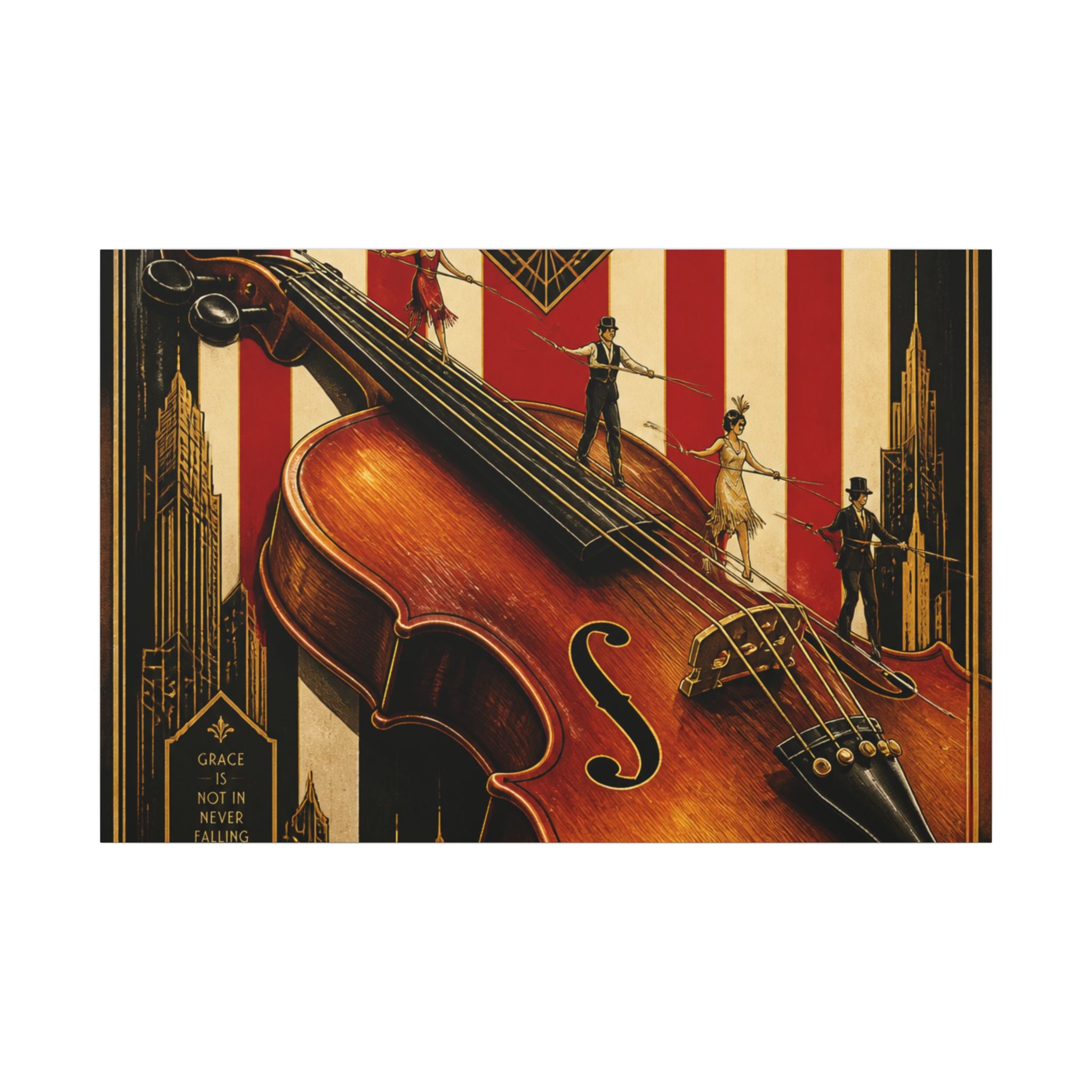 Violin Tightrope Bridge Wall Art Canvas 16×20 Art Deco Entryway Decor Maximalist Print