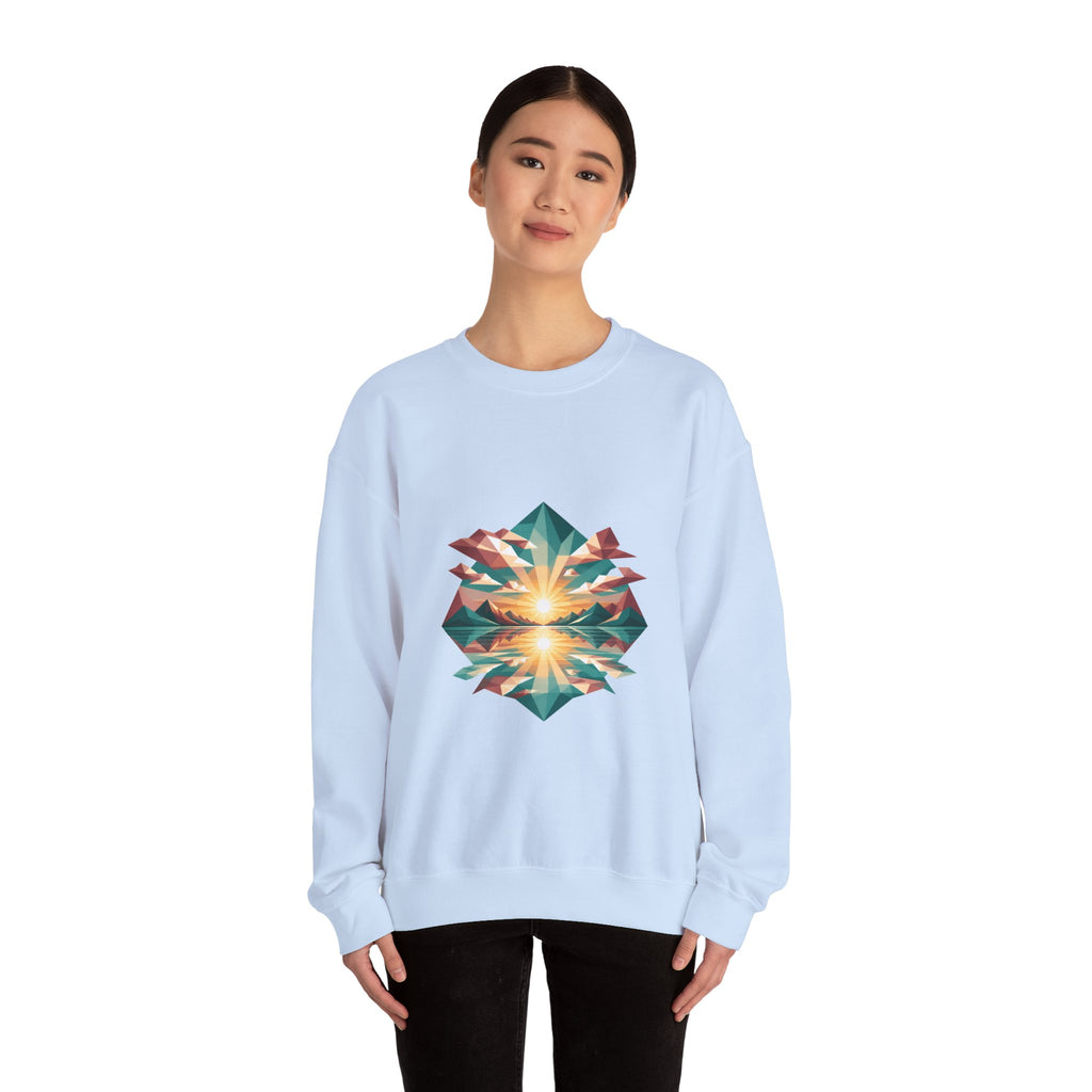 Matching Couple Sweatshirt - Sunrise & Sunset Matching Couple Premium Fleece Sweatshirt Geometric Art His Hers Love Gift - Design A