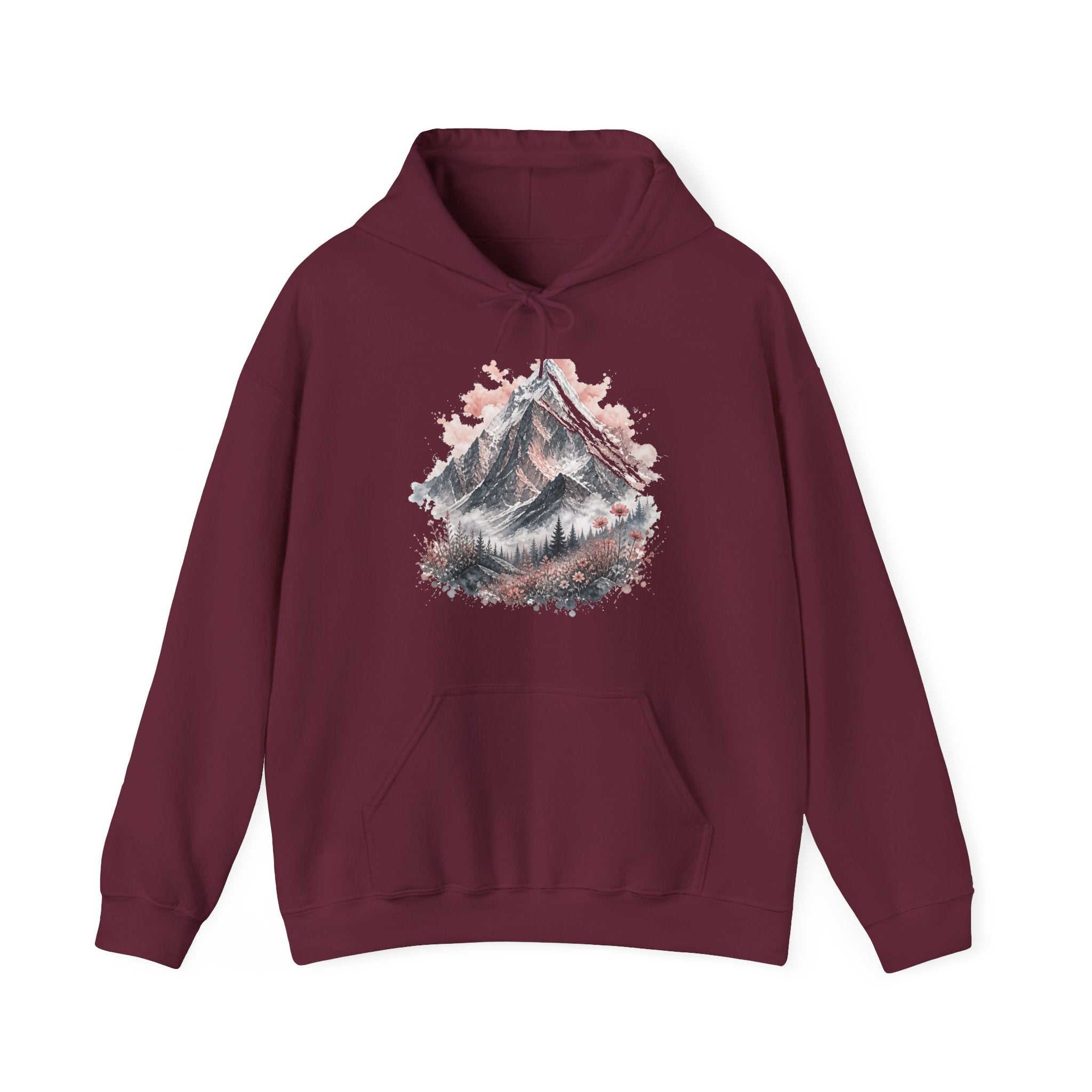 Matching Couple Sweatshirt - Mountain & Ocean Matching Couple Hooded Sweatshirt Watercolor Art His Hers Engagement Gift - Design A