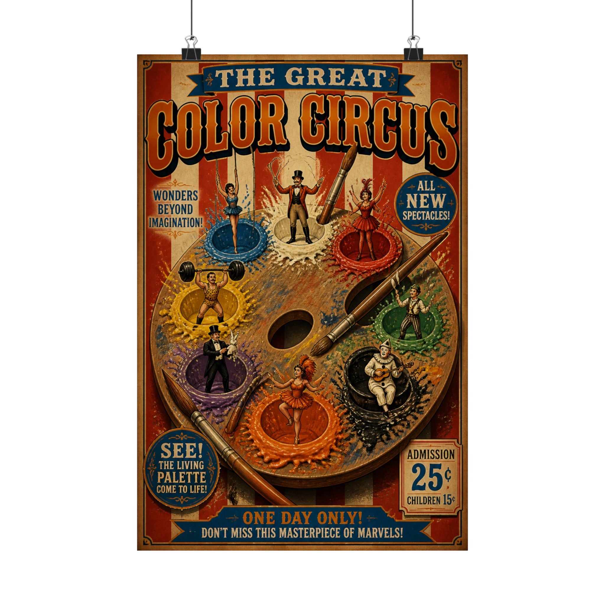 Paint Palette Stage Wall Art Poster 24×36 Vintage Circus Bedroom Decor Maximalist Print