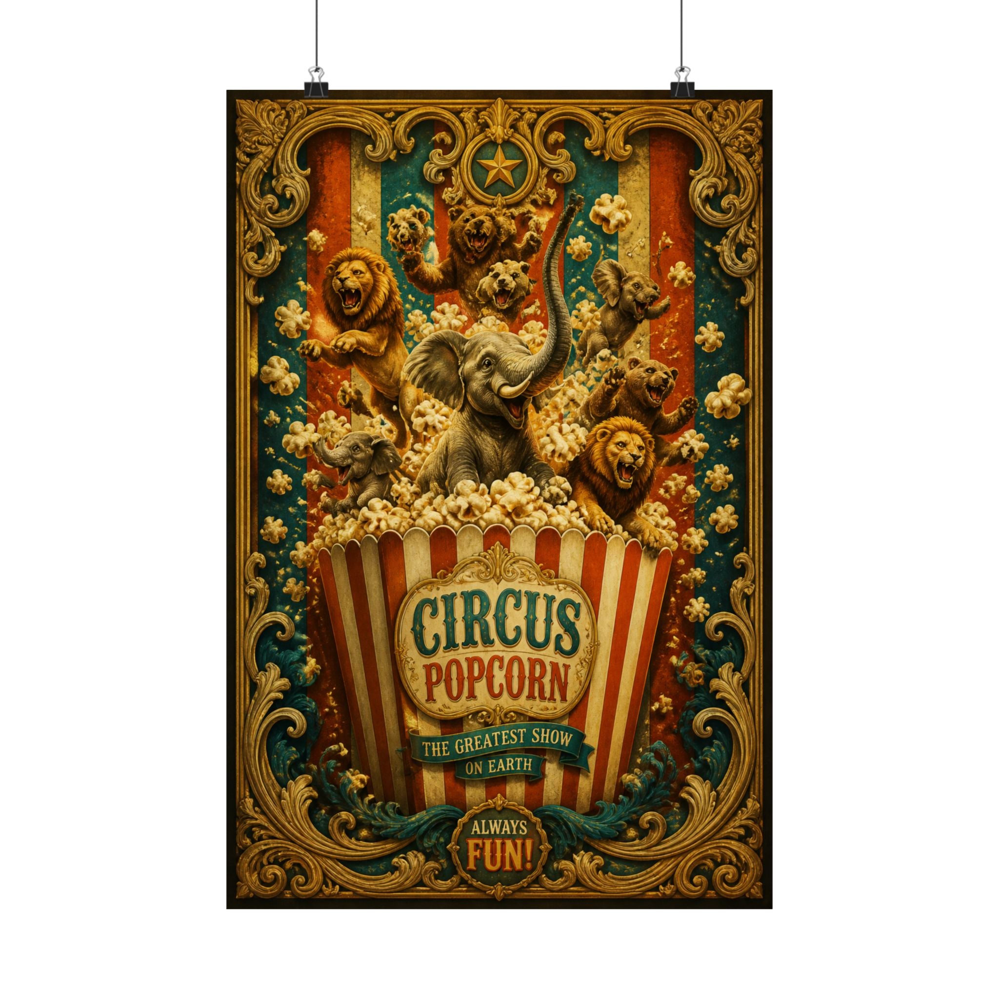 Popcorn Box Animals Wall Art Poster 24×36 Baroque Studio Decor Maximalist Print
