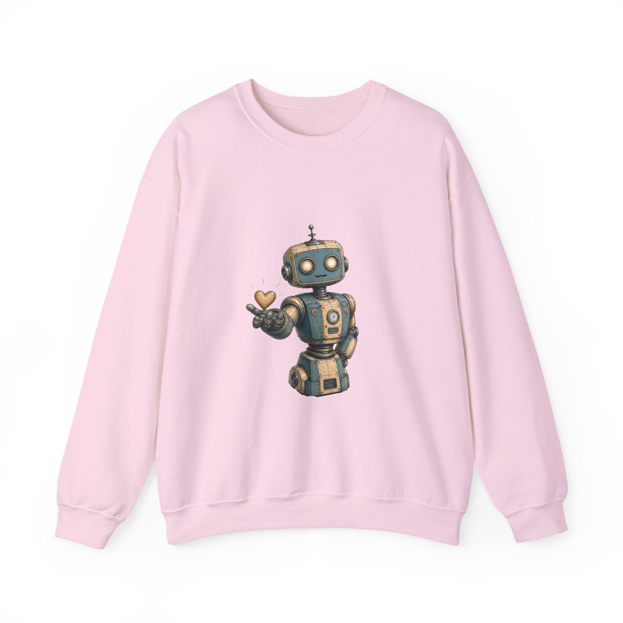 Matching Couple Sweatshirt - Robot & Heart Matching Couple Premium Fleece Sweatshirt Hand-Drawn Art His Hers Anniversary Gift - Design A