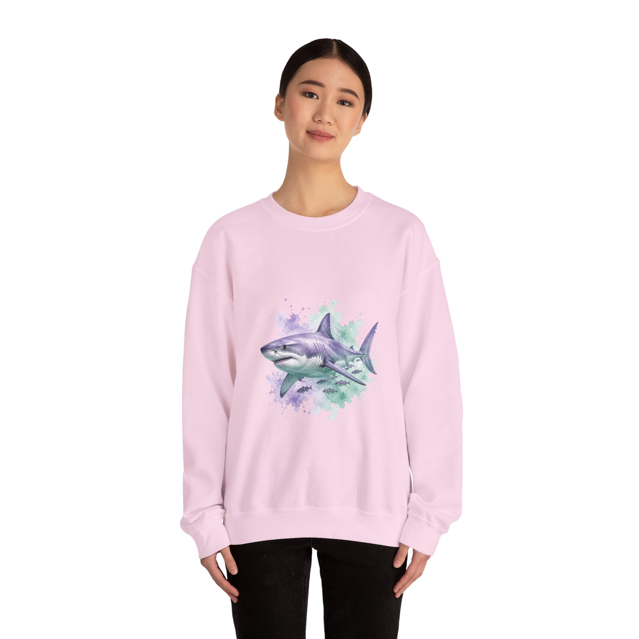 Matching Couple Sweatshirt - Shark & Dolphin Matching Couple Premium Fleece Sweatshirt Watercolor Art His Hers Birthday Gift - Design A