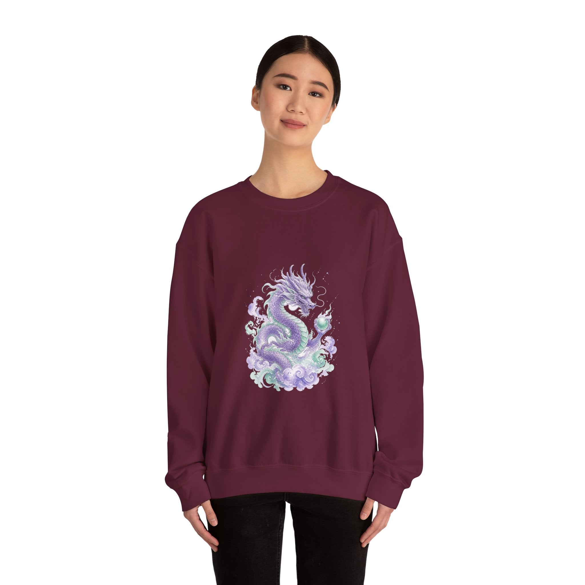 Matching Couple Sweatshirt - Dragon & Phoenix Matching Couple Crewneck Sweatshirt Watercolor Art His Hers Engagement Gift - Design A