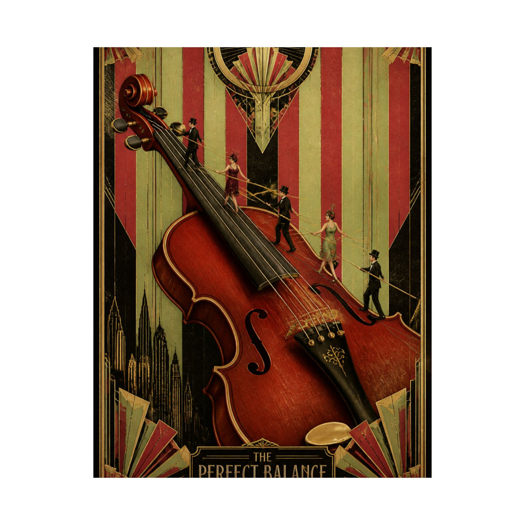 Violin Tightrope Bridge Wall Art Poster 24×36 Art Deco Bar Area Decor Maximalist Print