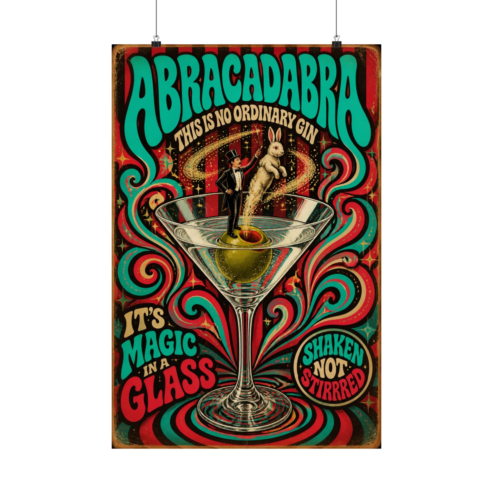 Martini Magician Wall Art Poster 24×36 Psychedelic Dining Room Decor Maximalist Print