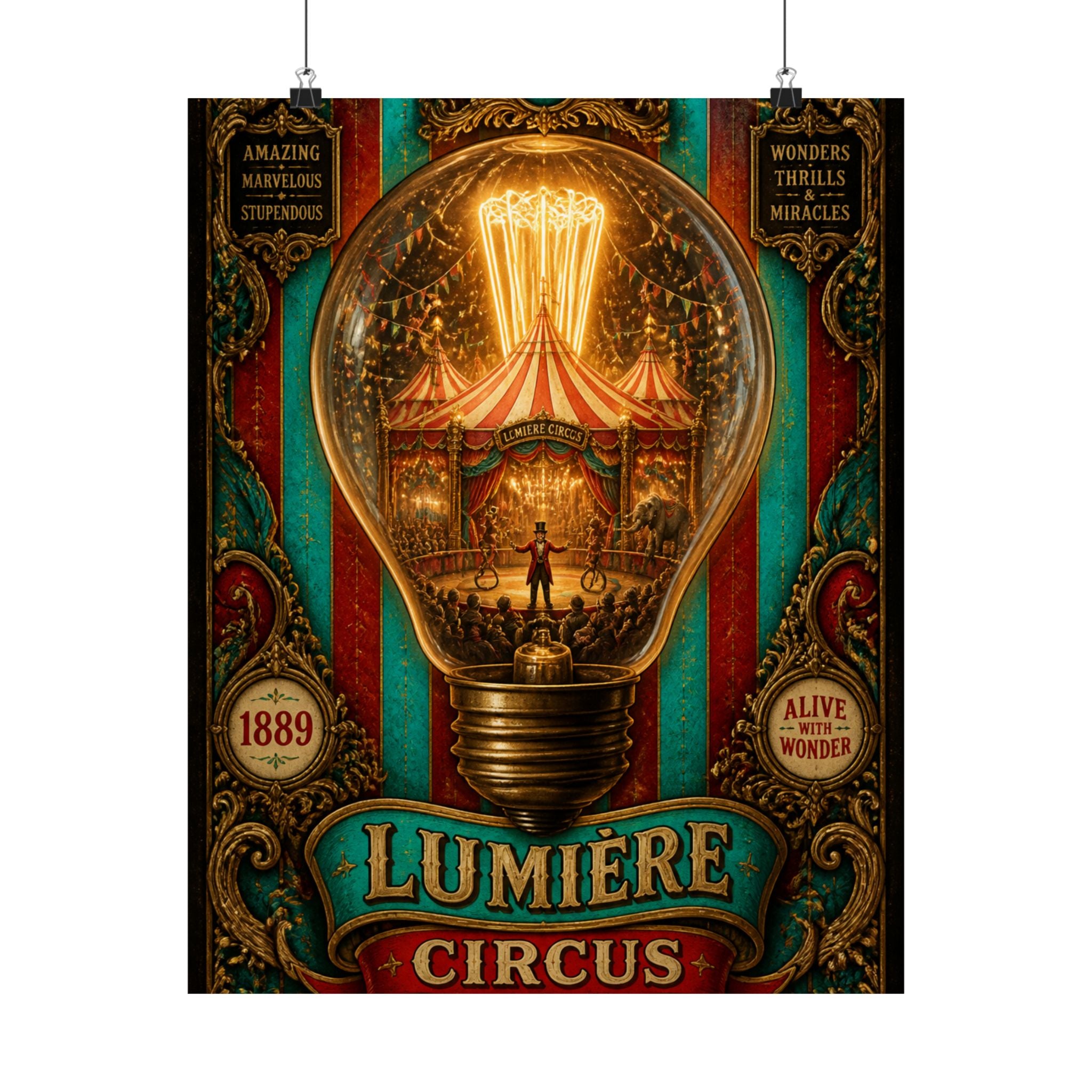 Light Bulb Circus Wall Art Poster 18×24 Baroque Home Office Decor Maximalist Print