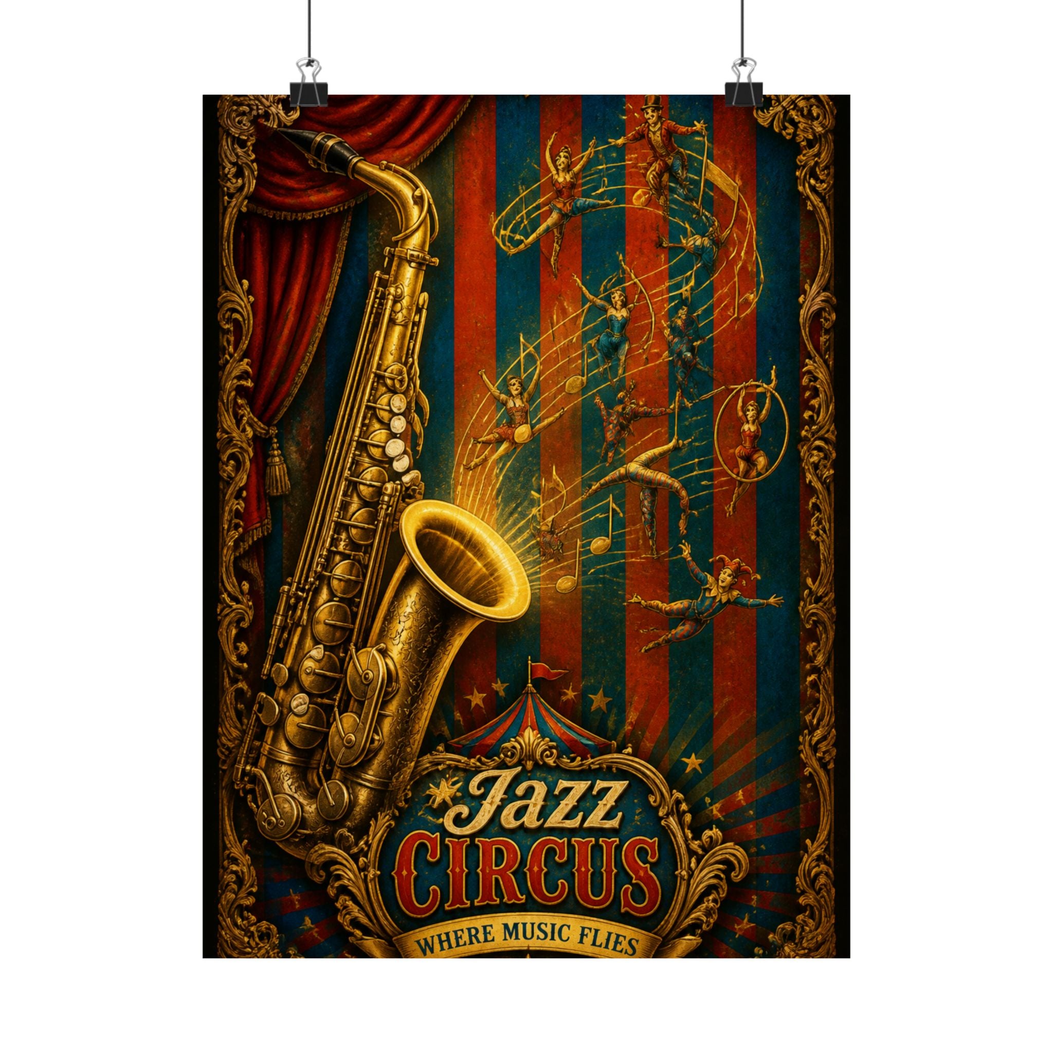 Saxophone Music Circus Wall Art Poster 18×24 Baroque Home Office Decor Maximalist Print