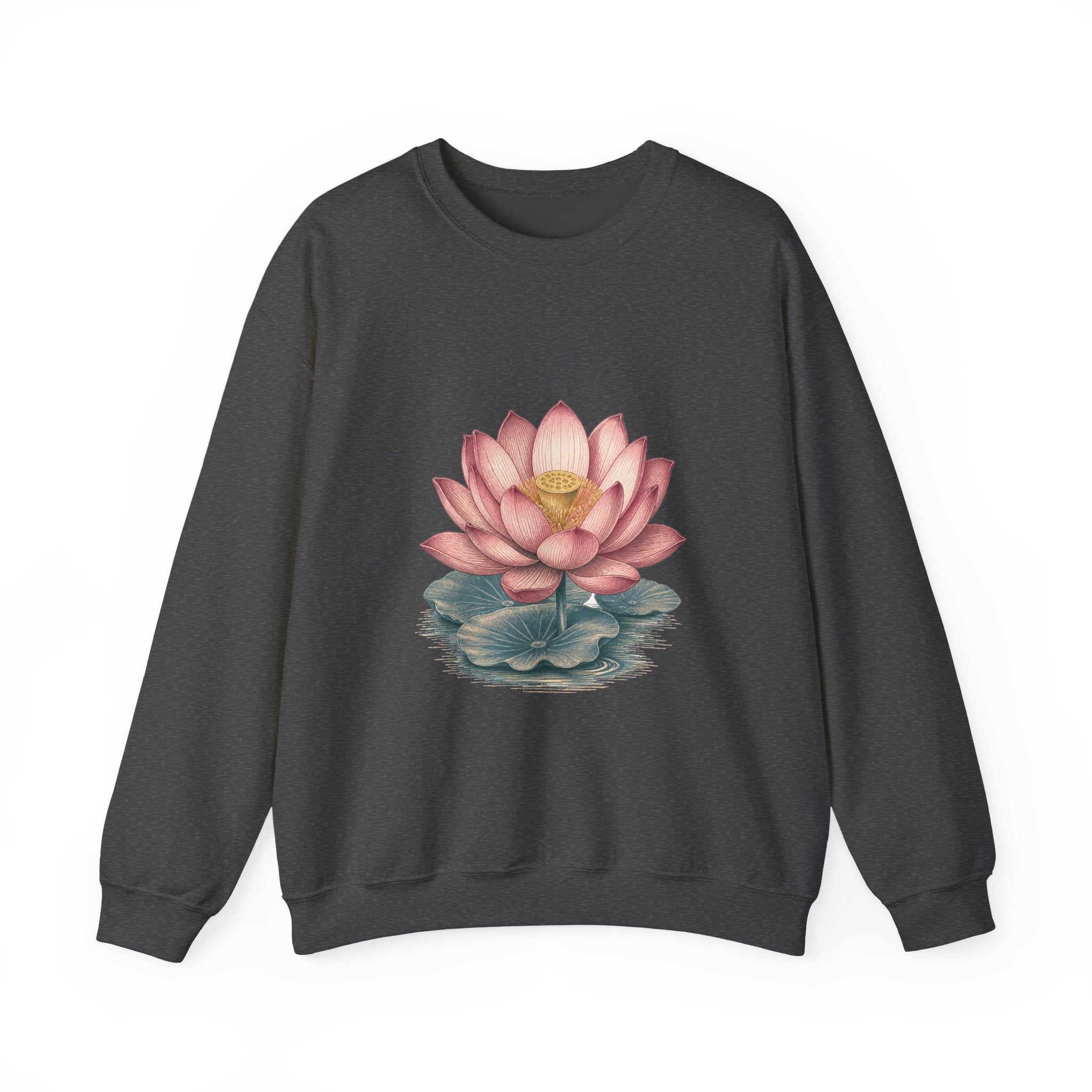 Matching Couple Sweatshirt - Open & Closed Lotus Matching Couple Crewneck Sweatshirt Vintage Art His Hers Wedding Gift - Design A