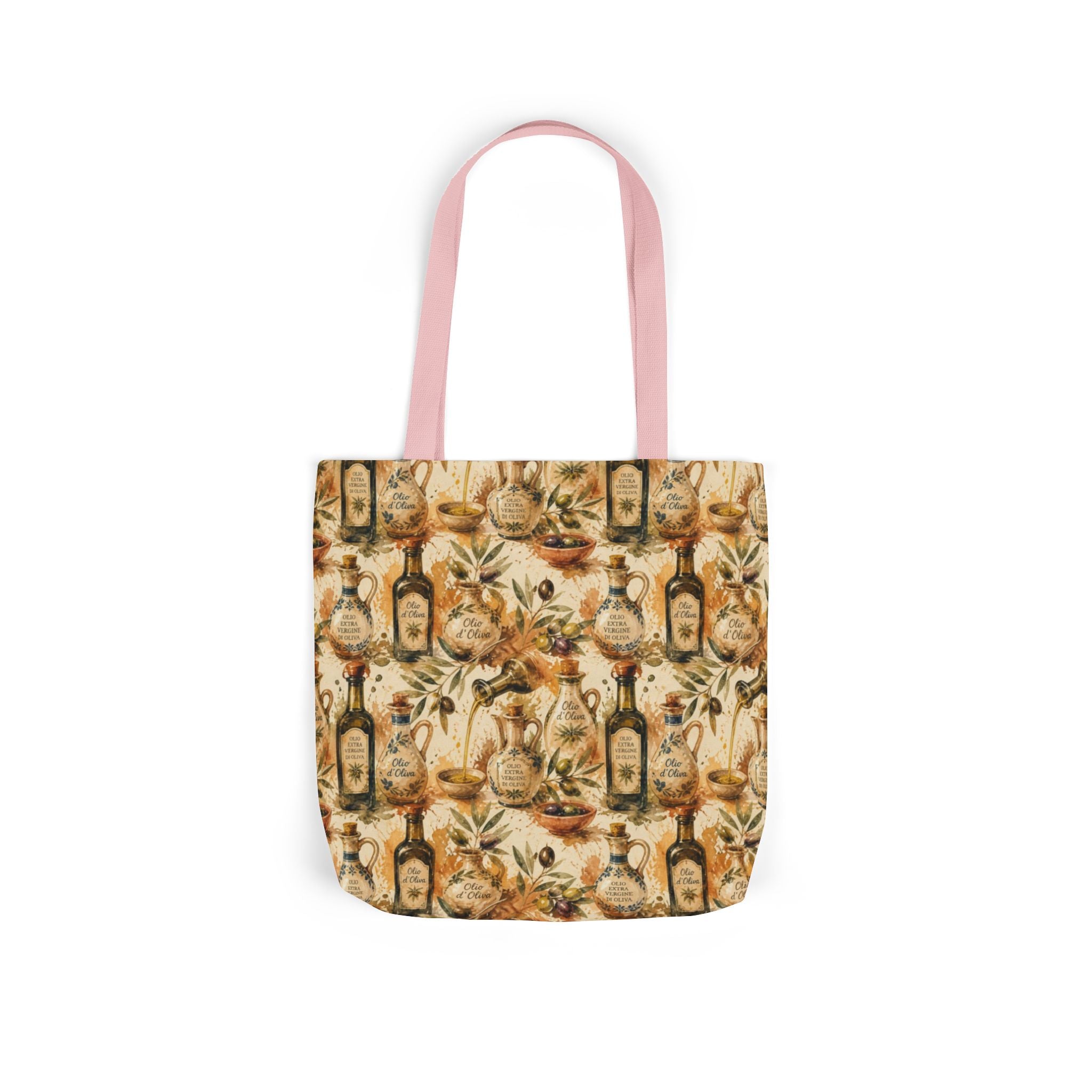 Olive Oil Bottles Canvas Tote Bag Mediterranean Kitchen Watercolor Splash Design Italian Cottagecore Gift