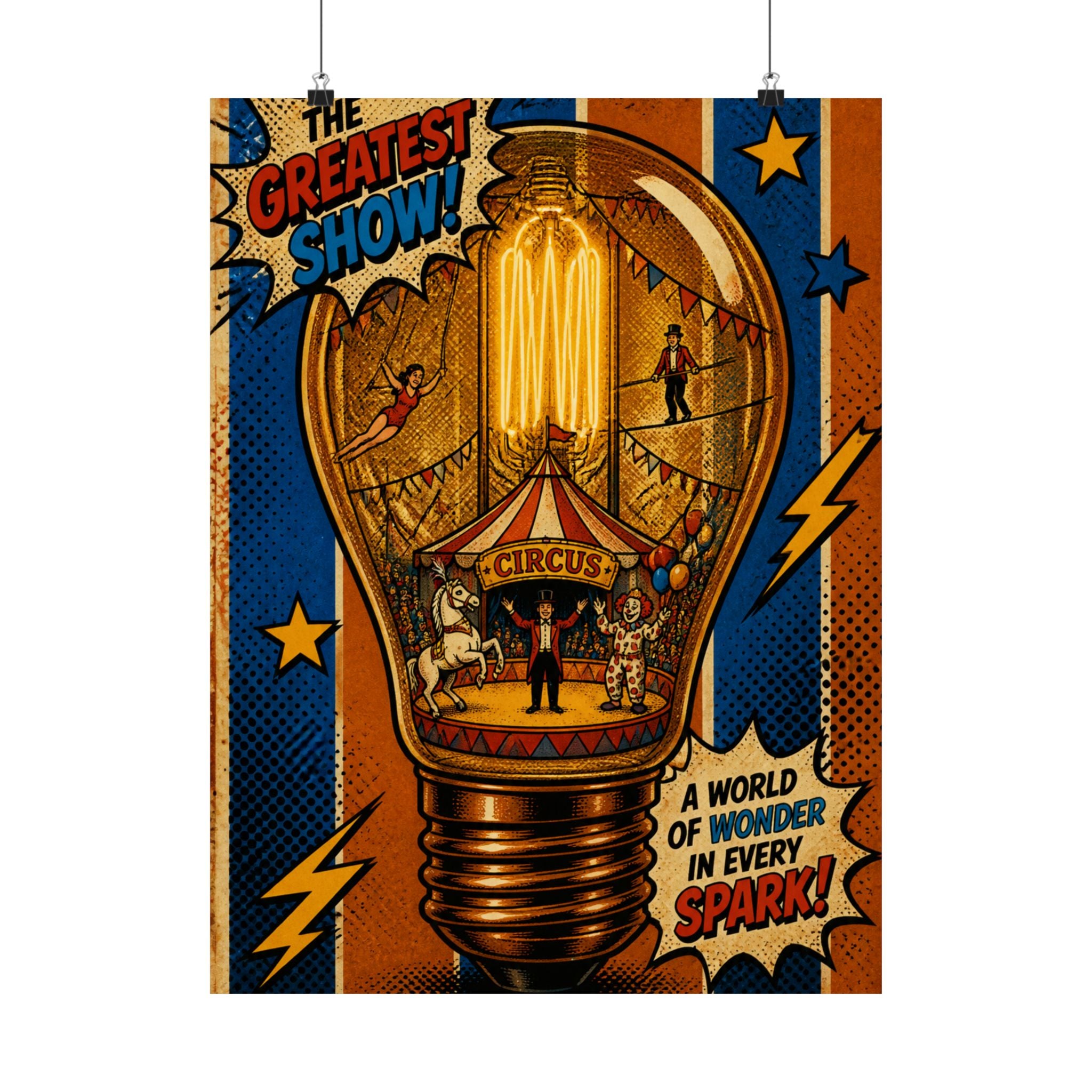 Light Bulb Circus Wall Art Poster 24×36 Pop Art Restaurant Decor Maximalist Print