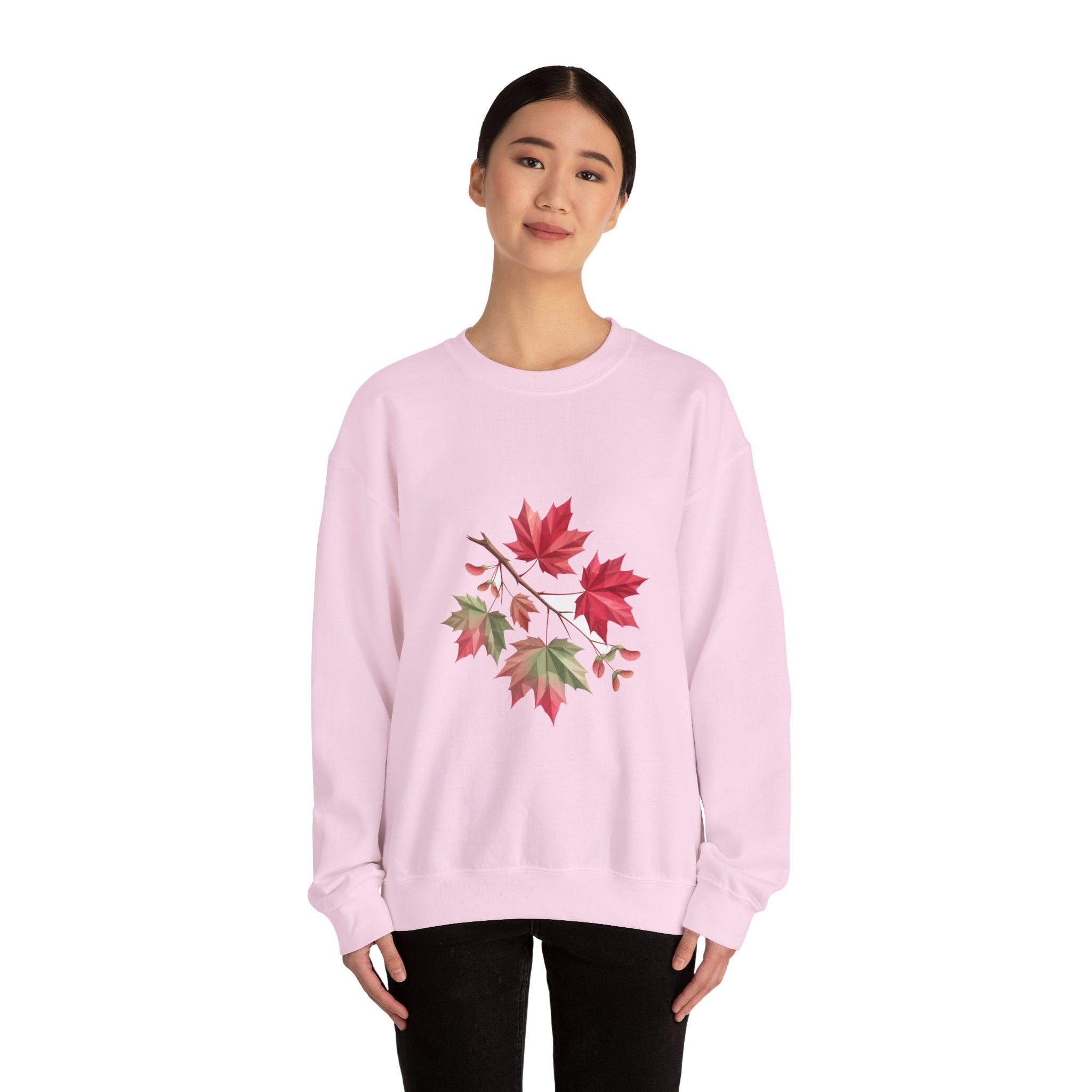 Matching Couple Sweatshirt - Cherry Blossom & Maple Leaf Matching Couple Premium Fleece Sweatshirt Geometric Art His Hers Love Gift - Design B
