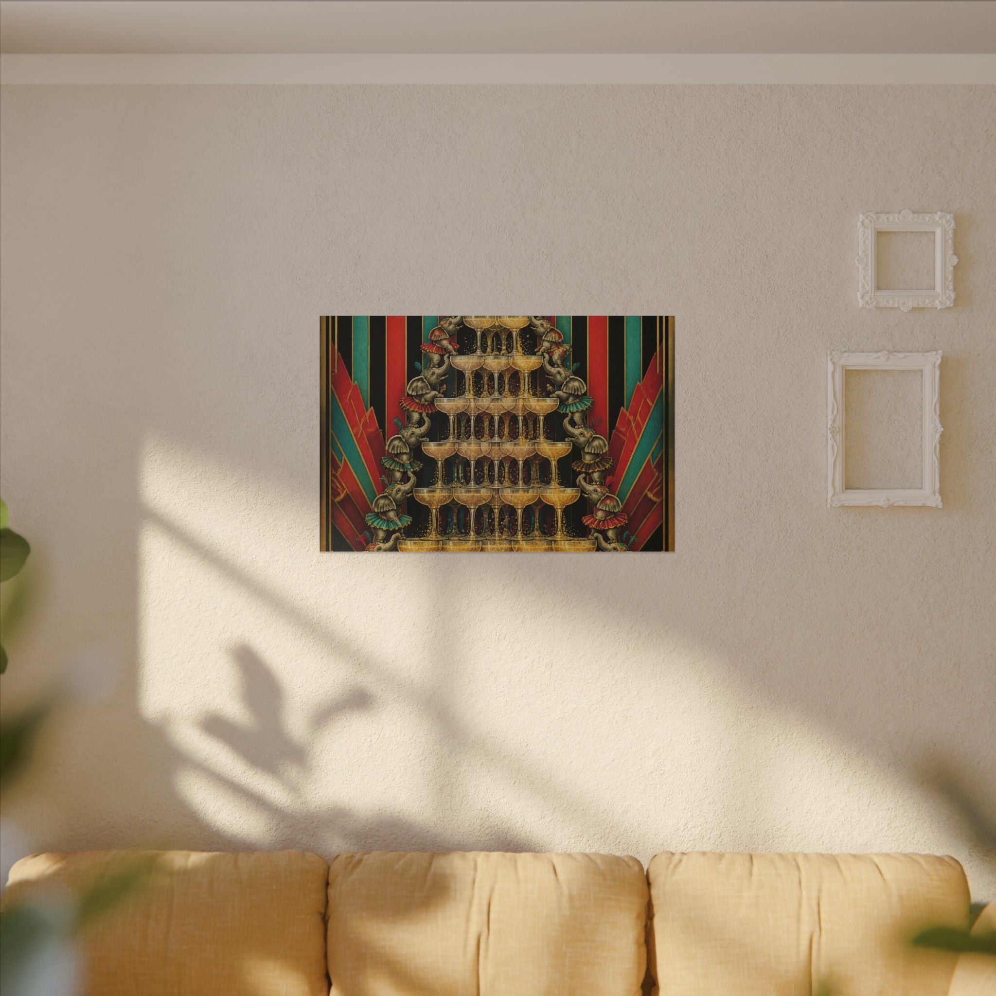 Champagne Tower Elephants Wall Art Canvas 16×20 Art Deco Entryway Decor Maximalist Print
