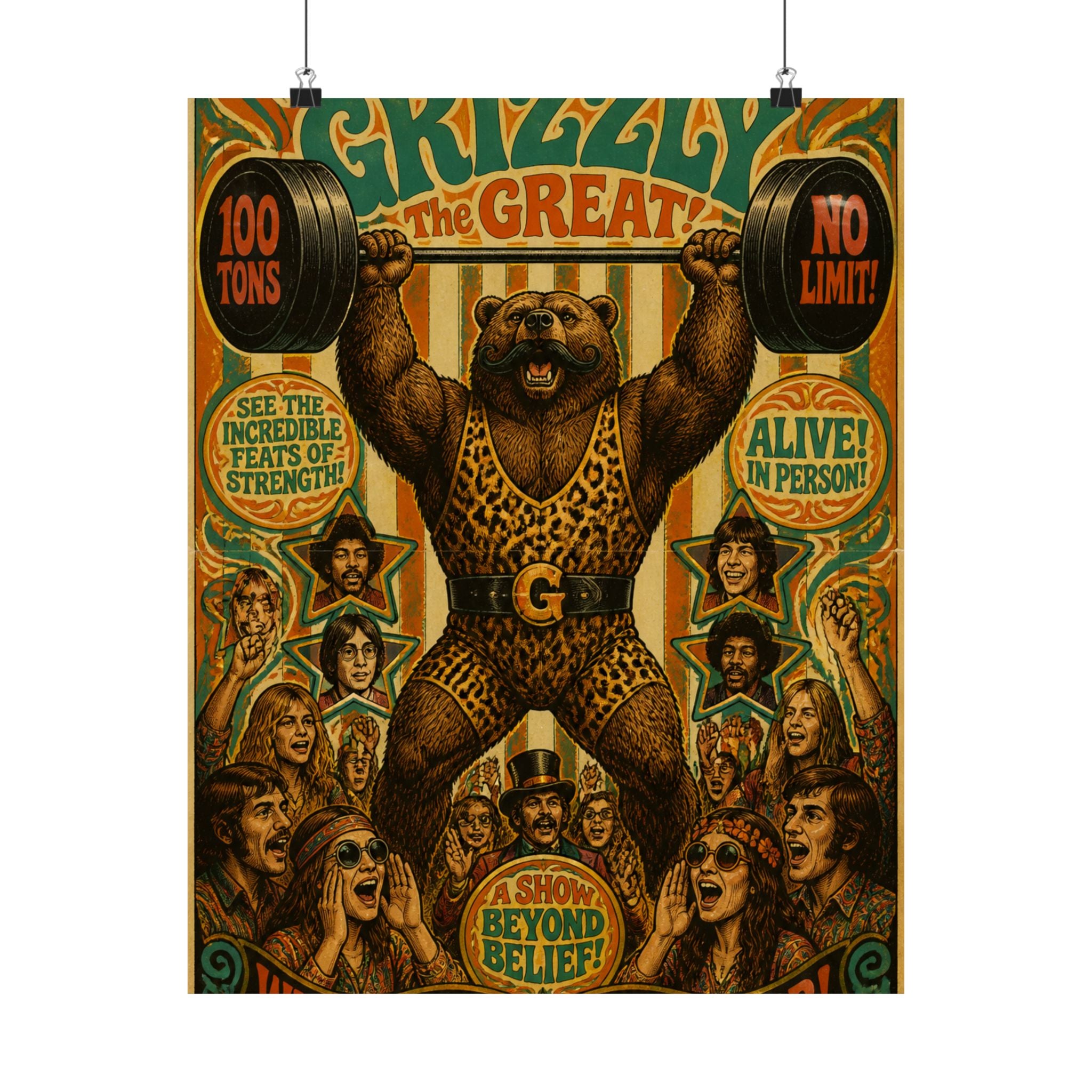 Strongman Bear Wall Art Poster 24×36 Psychedelic Dining Room Decor Maximalist Print
