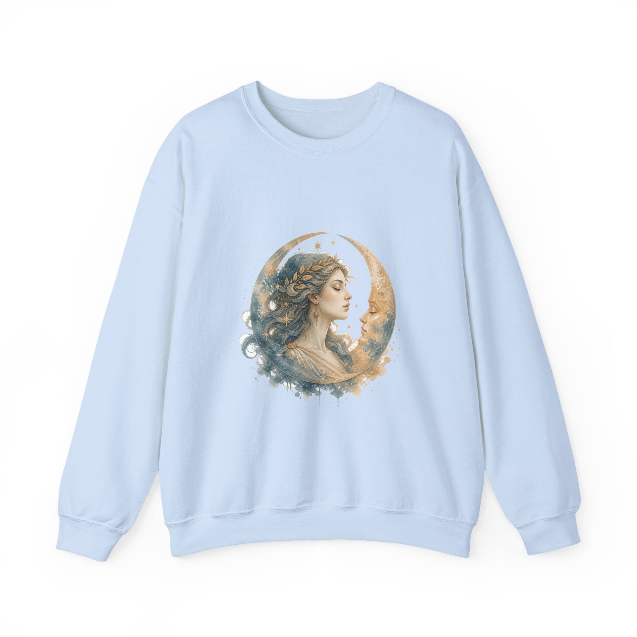 Matching Couple Sweatshirt - Helios & Selene Matching Couple Premium Fleece Sweatshirt Watercolor Art His Hers Birthday Gift - Design B