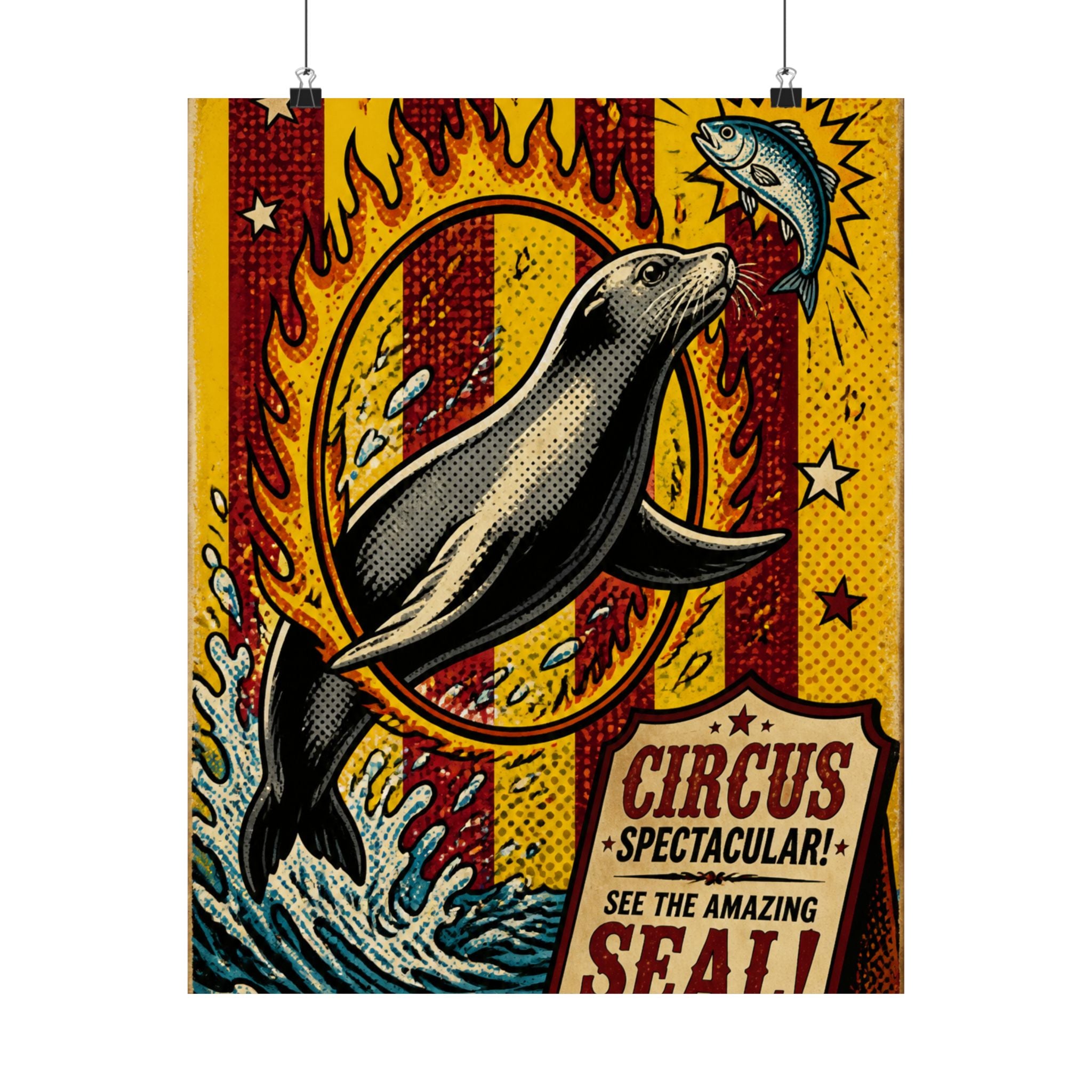 Seal Fire Hoop Wall Art Poster 18×24 Pop Art Living Room Decor Maximalist Print