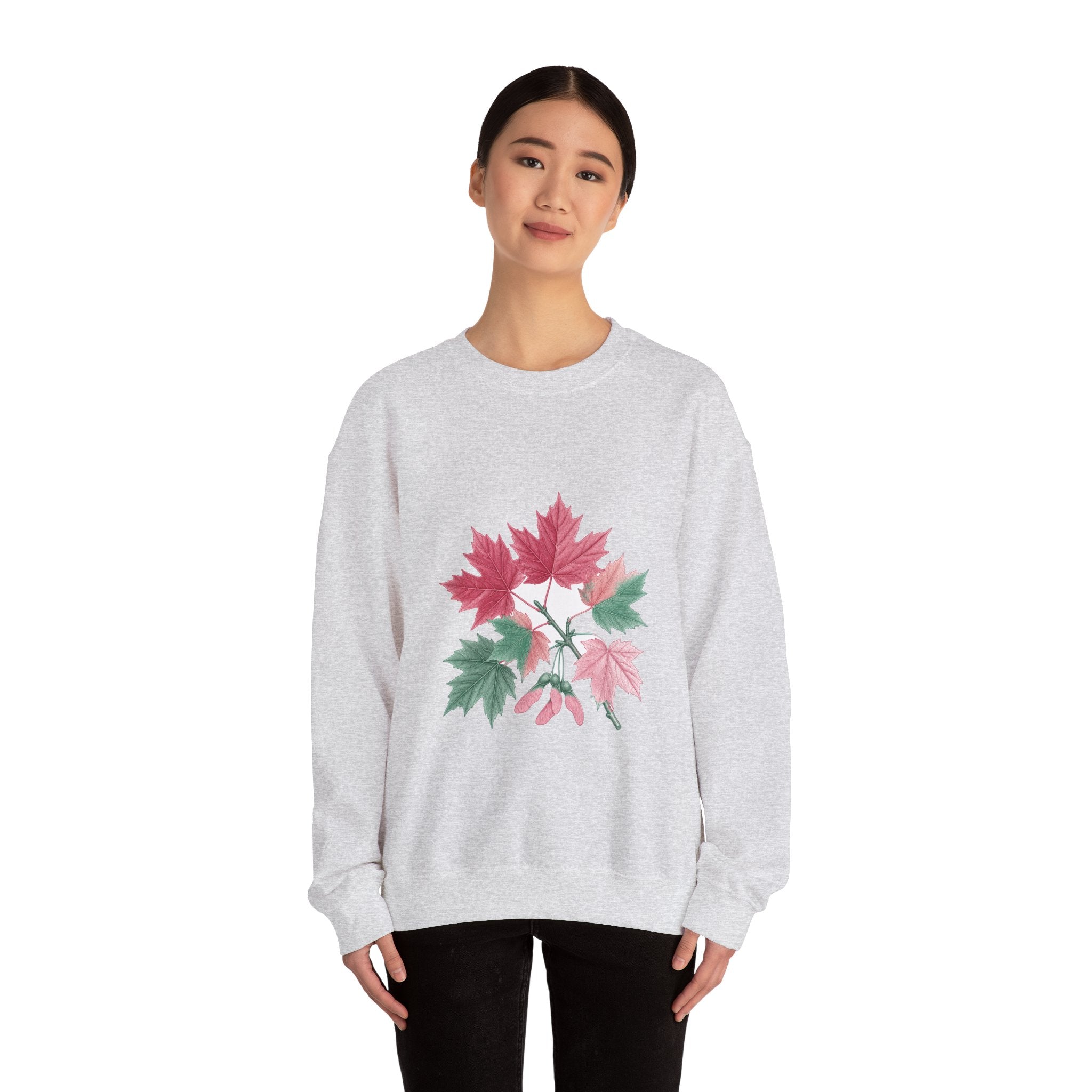 Matching Couple Sweatshirt - Cherry Blossom & Maple Leaf Matching Couple Premium Fleece Sweatshirt Vintage Art His Hers Honeymoon Gift - Design B
