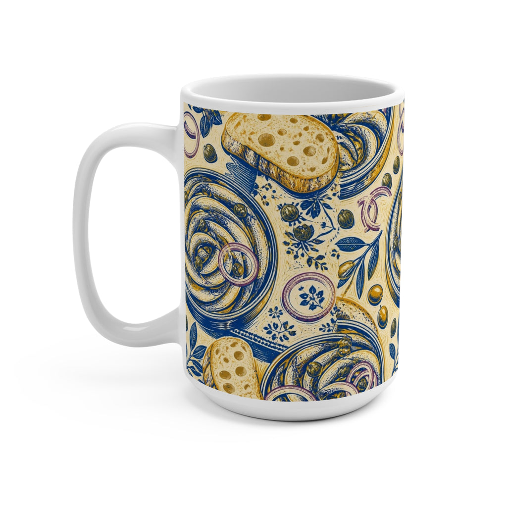 Anchovies & Capers 15oz Ceramic Mug Mediterranean Kitchen Linocut Design Italian Cottagecore Gift