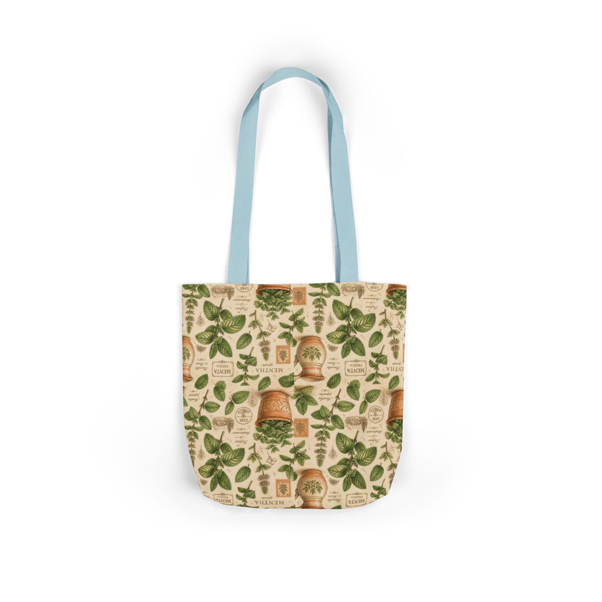 Fresh Mint Leaves Canvas Tote Bag Mediterranean Kitchen Botanical Design Italian Cottagecore Gift