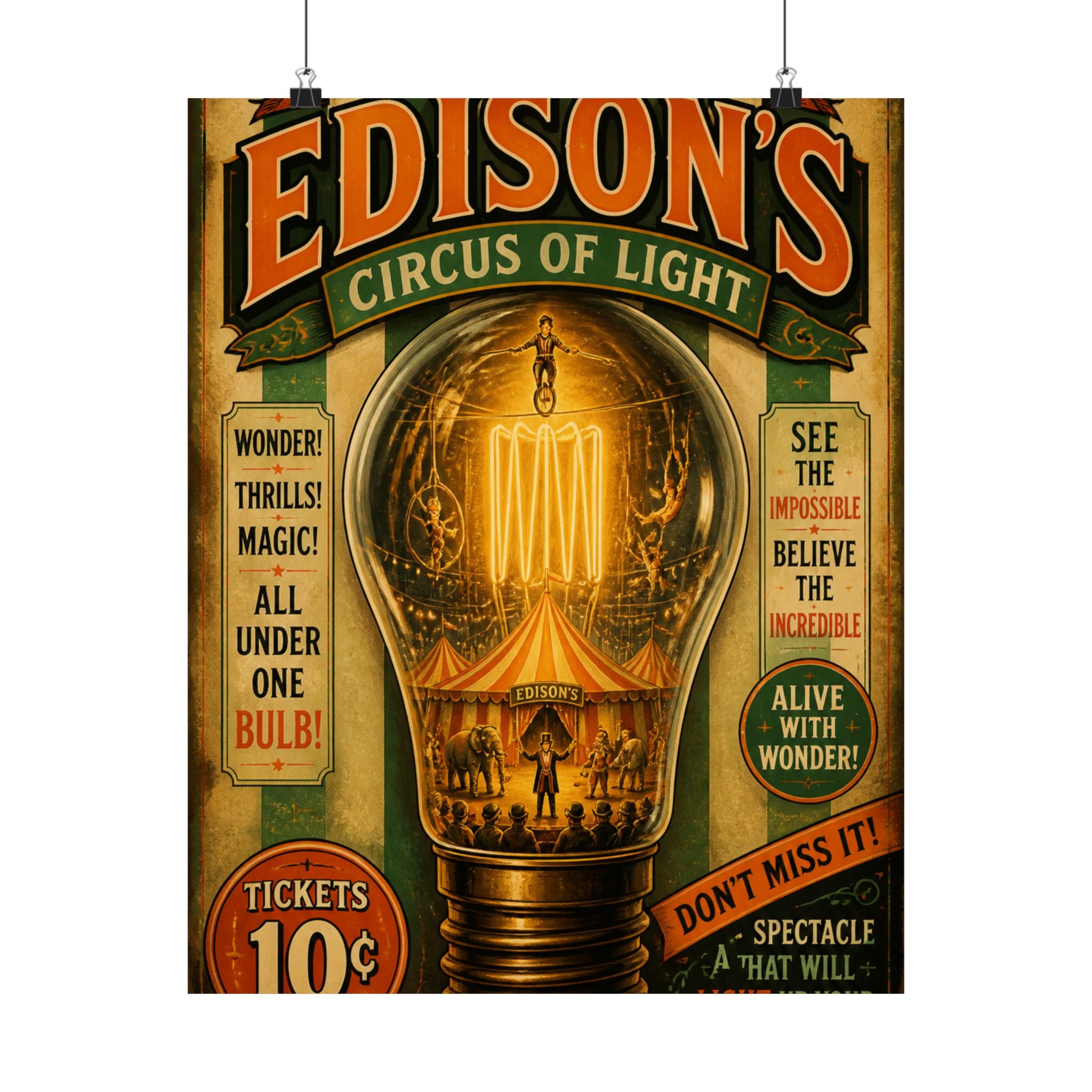 Light Bulb Circus Wall Art Poster 18×24 Vintage Circus Kitchen Decor Maximalist Print