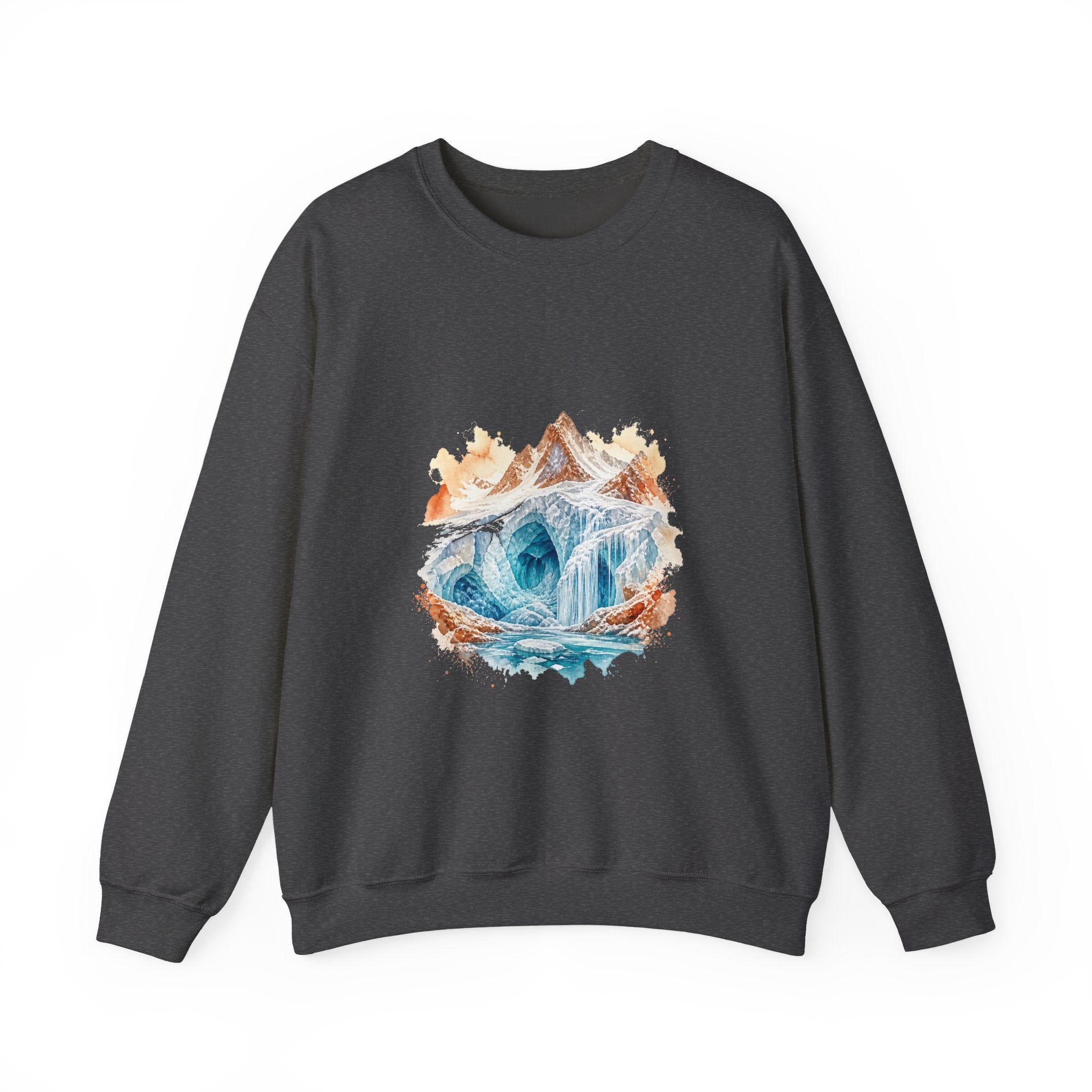 Matching Couple Sweatshirt - Volcano & Glacier Matching Couple Crewneck Sweatshirt Watercolor Art His Hers Engagement Gift - Design B