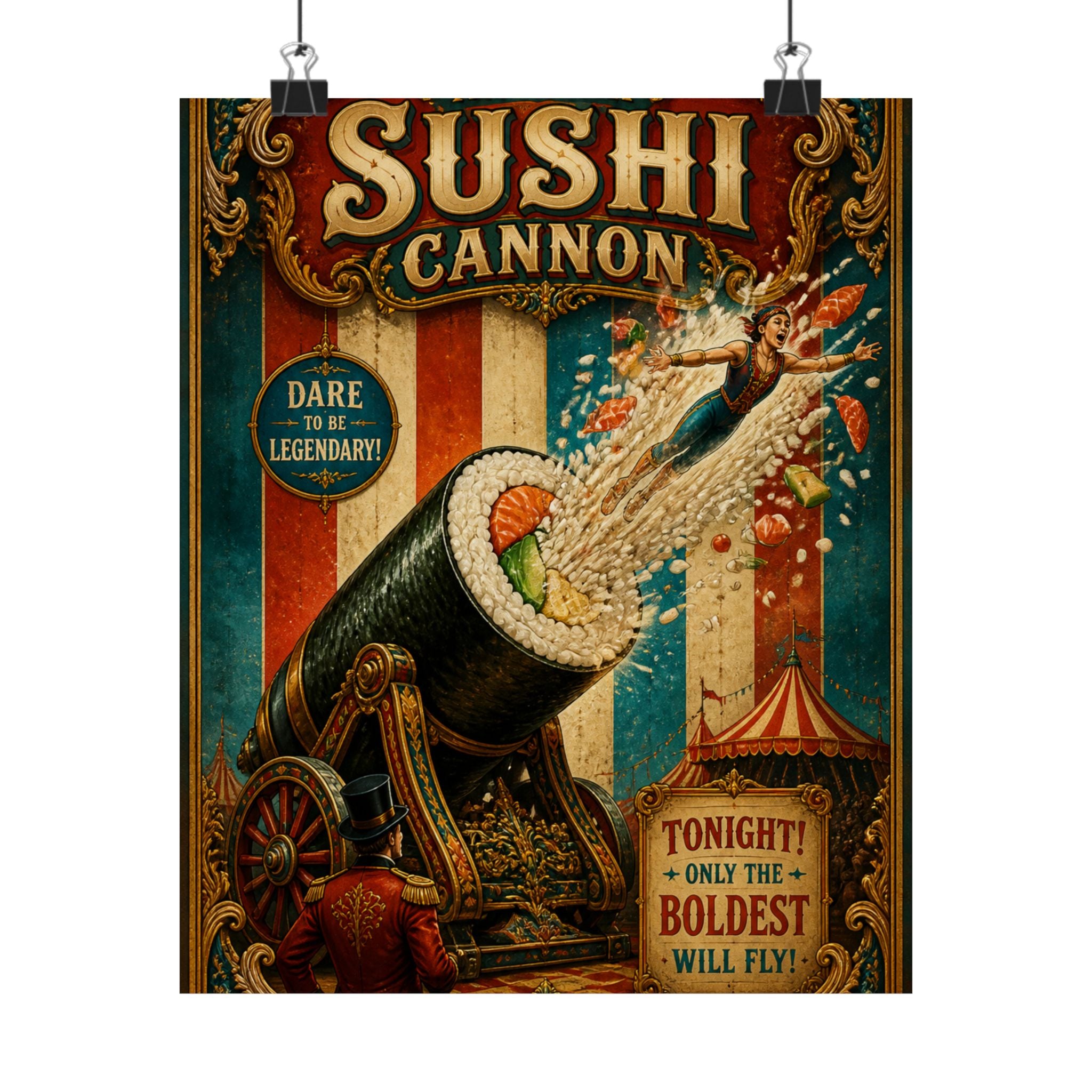Sushi Roll Cannon Wall Art Poster 24×36 Baroque Studio Decor Maximalist Print