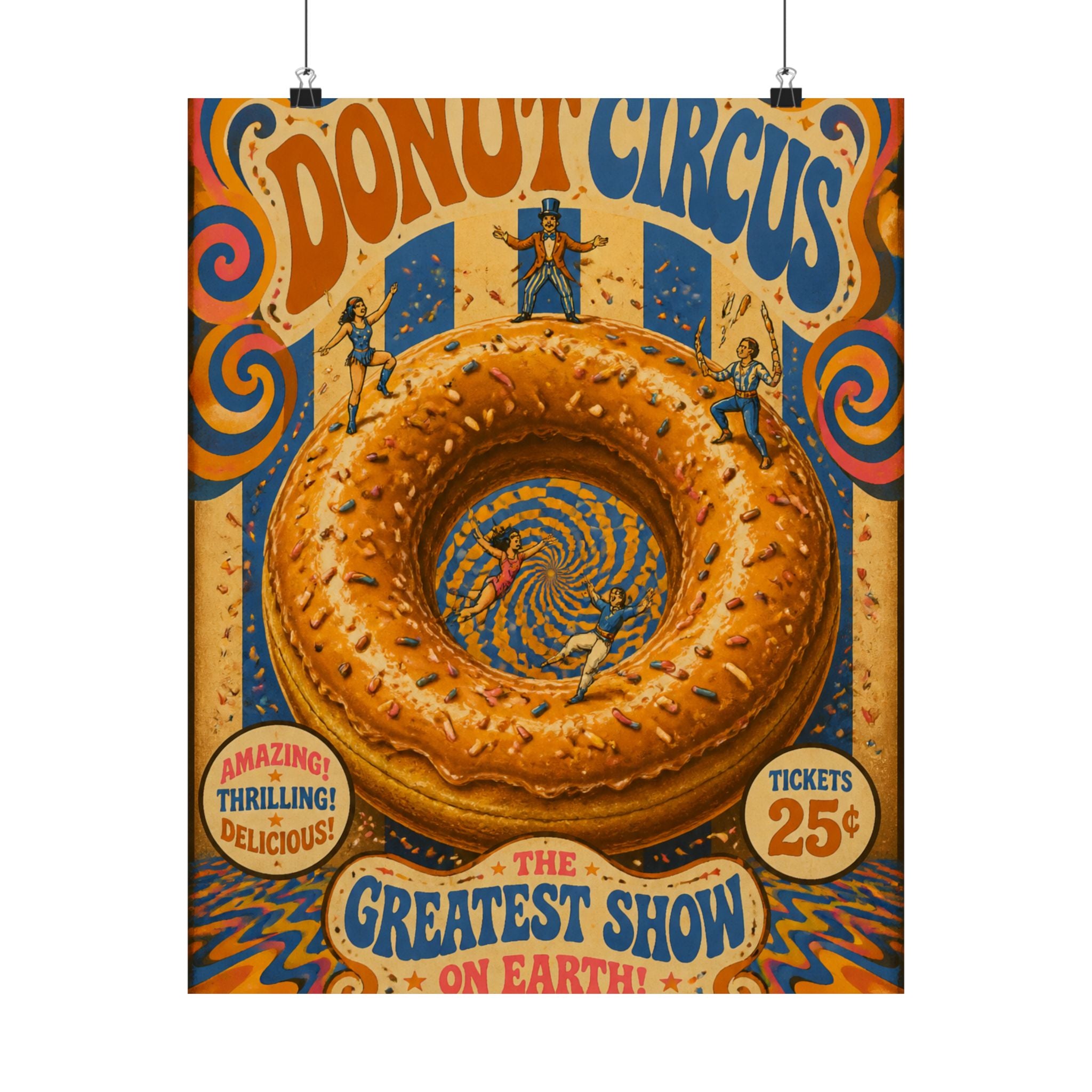 Donut Circus Ring Wall Art Poster 24×36 Psychedelic Dining Room Decor Maximalist Print