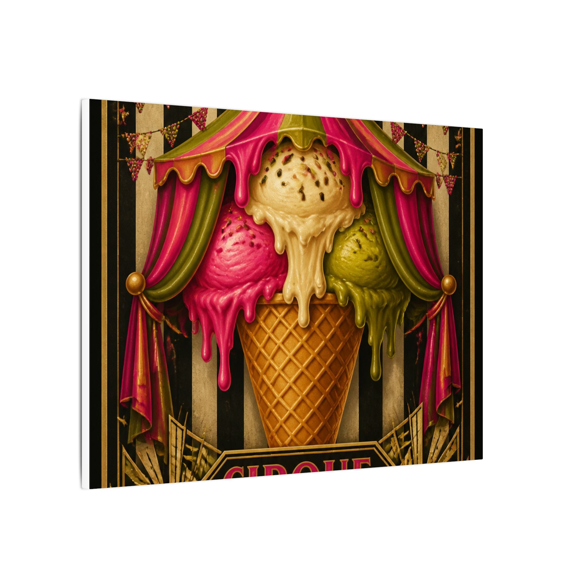 Ice Cream Cone Circus Tent Wall Art Canvas 24×36 Art Deco Bar Area Decor Maximalist Print