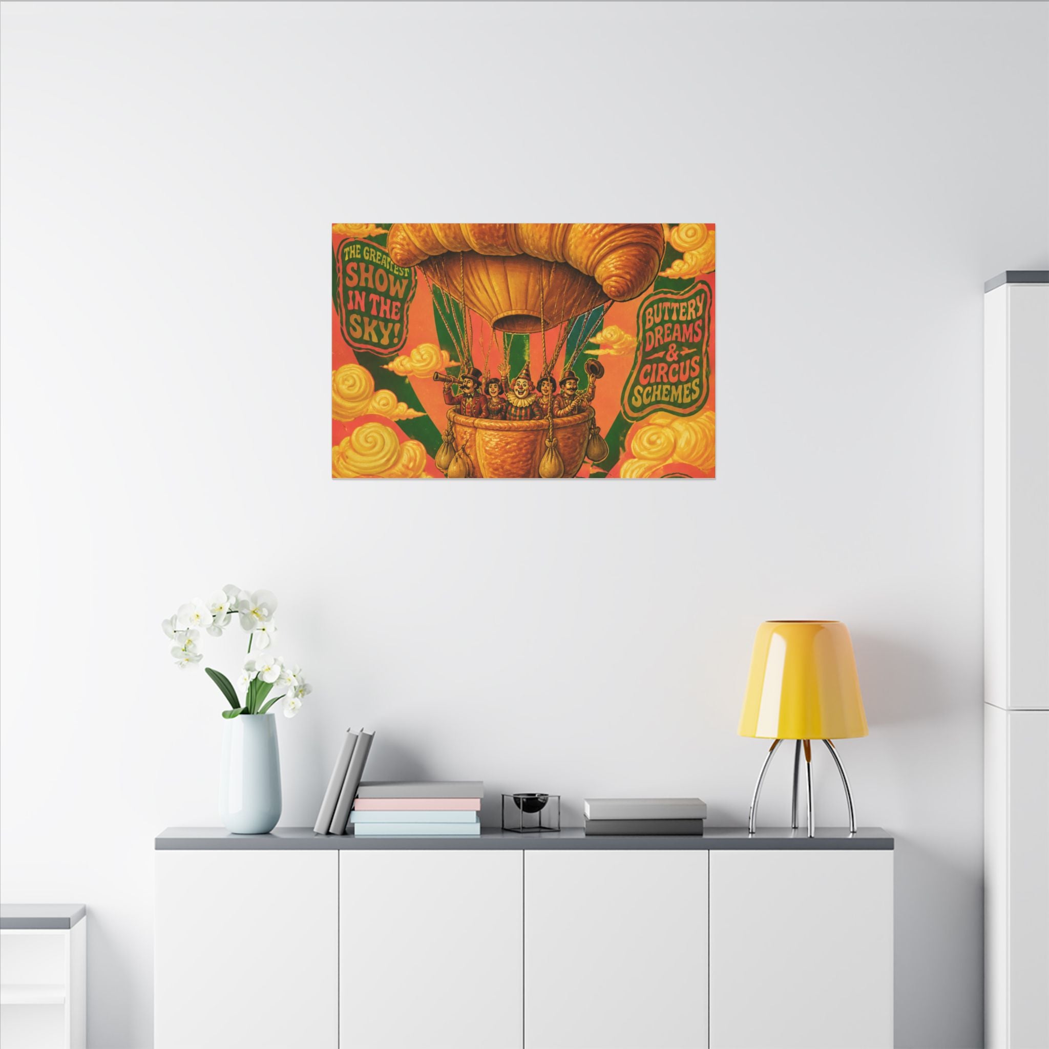 Croissant Hot Air Balloon Wall Art Canvas 24×36 Psychedelic Dining Room Decor Maximalist Print