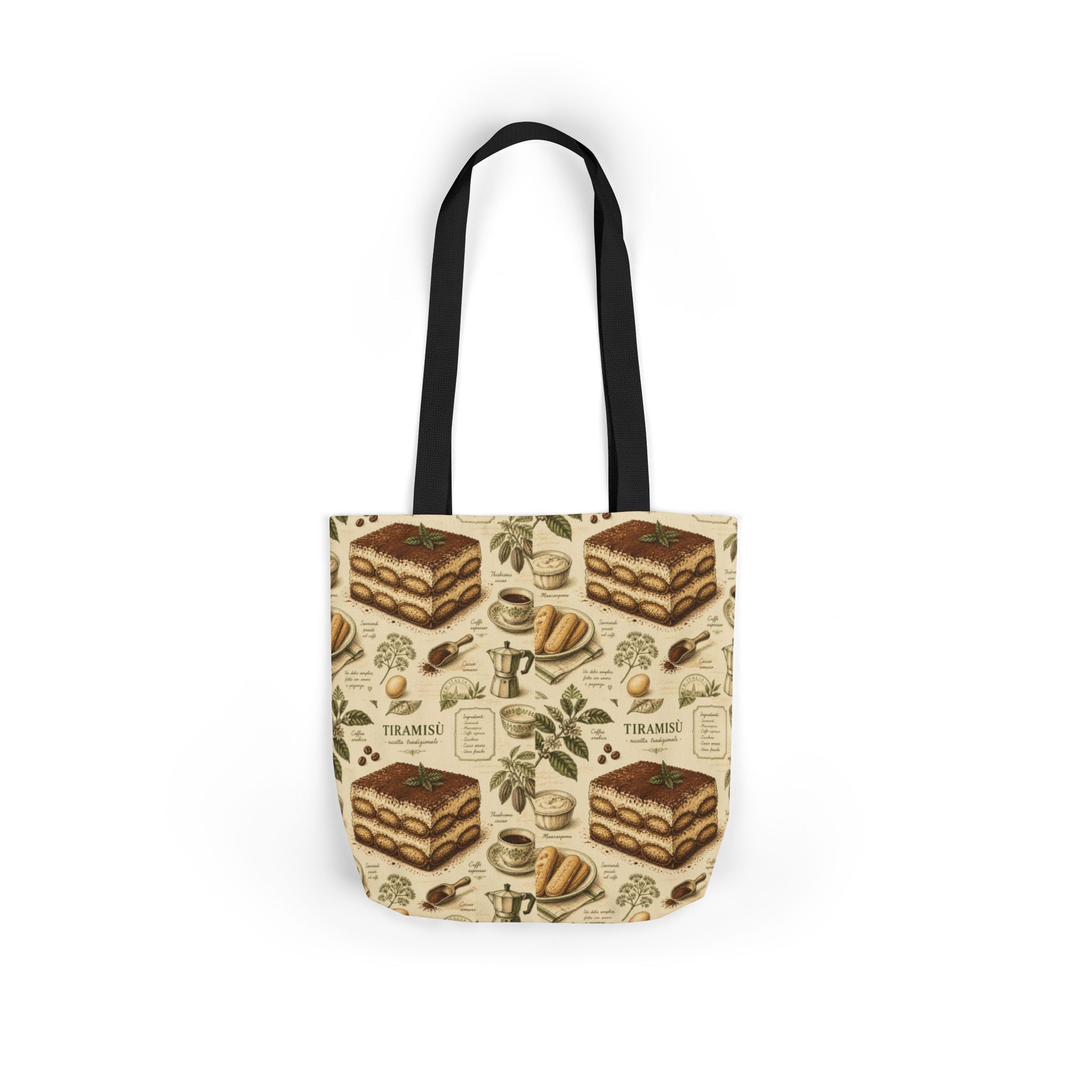 Tiramisu Layers Canvas Tote Bag Mediterranean Kitchen Botanical Design Italian Cottagecore Gift