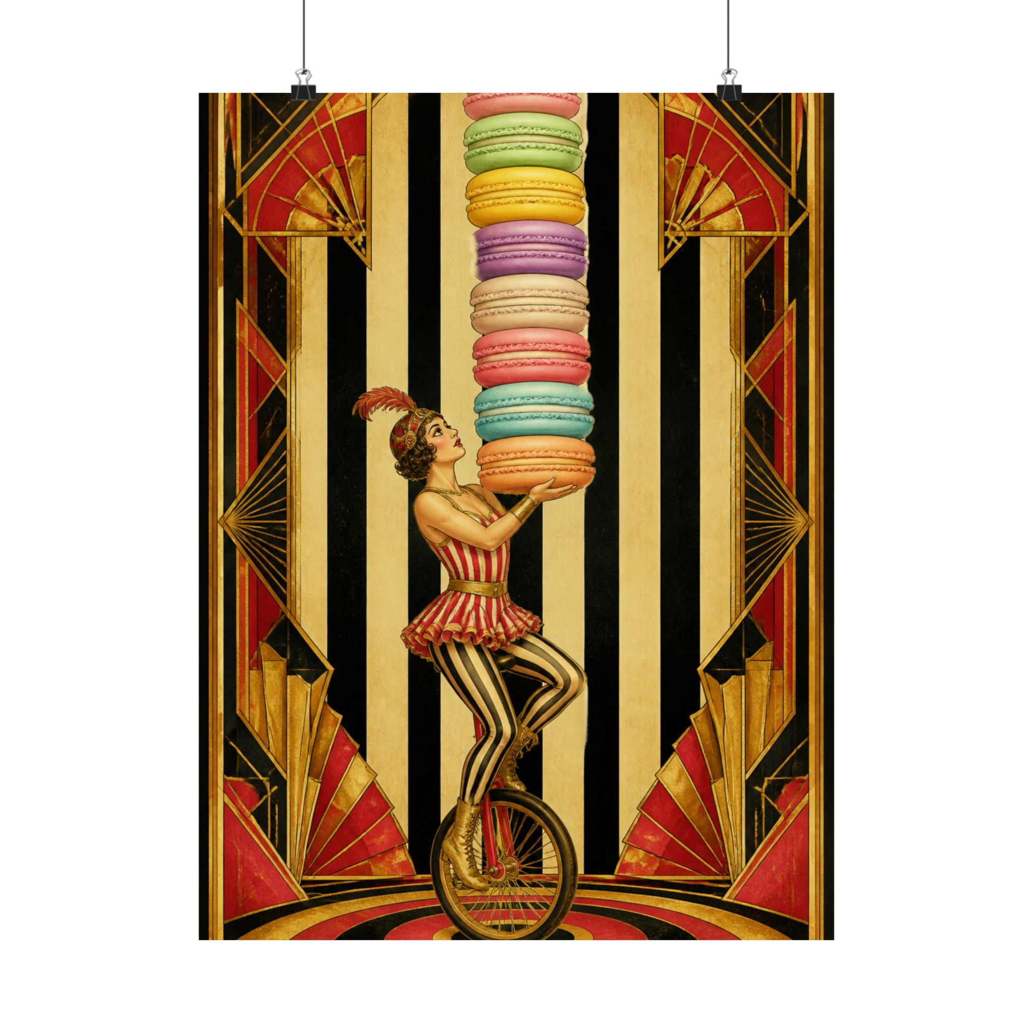 Macaron Balancing Tower Wall Art Poster 24×36 Art Deco Bar Area Decor Maximalist Print