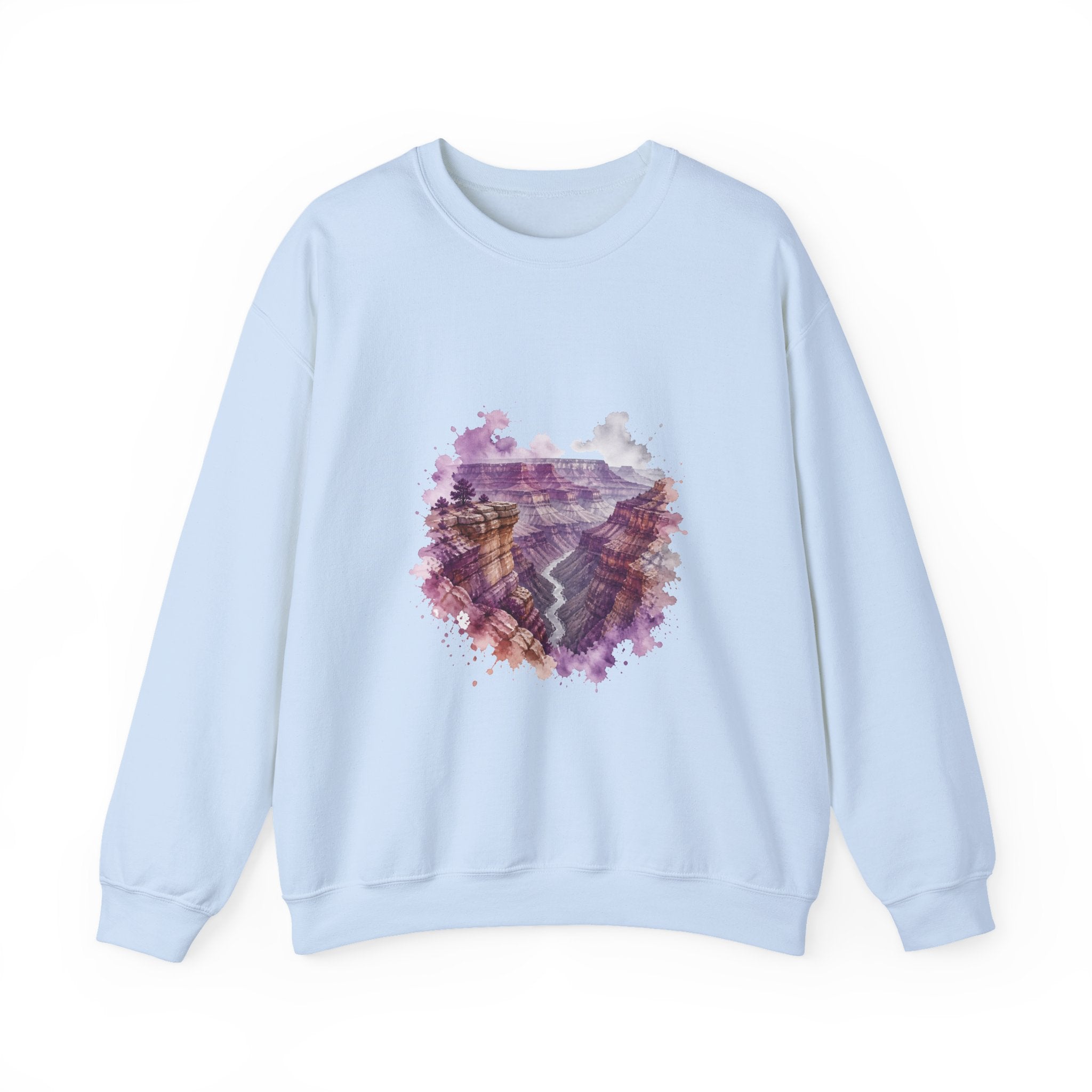 Matching Couple Sweatshirt - Lavender Fields & Canyon Matching Couple Crewneck Sweatshirt Watercolor Art His Hers Engagement Gift - Design B