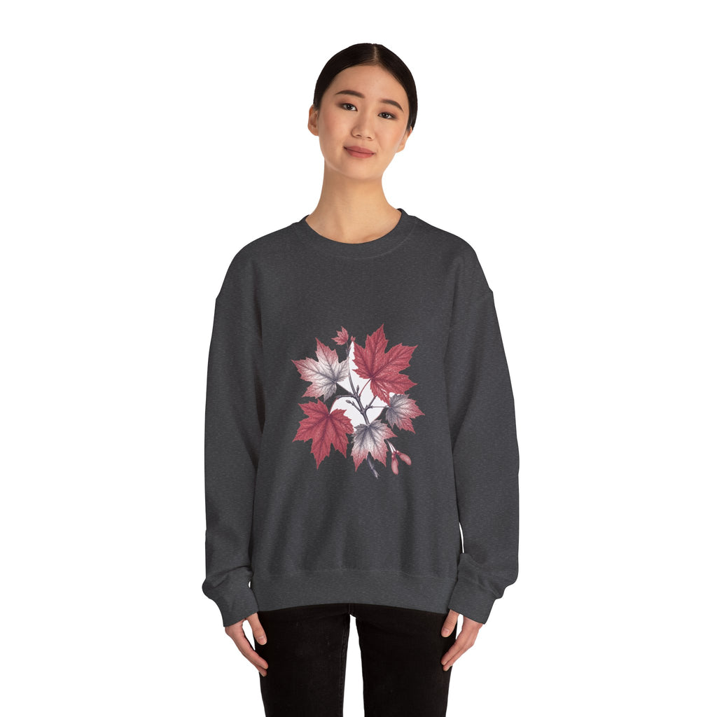 Matching Couple Sweatshirt - Cherry Blossom & Maple Leaf Matching Couple Crewneck Sweatshirt Vintage Art His Hers Wedding Gift - Design B