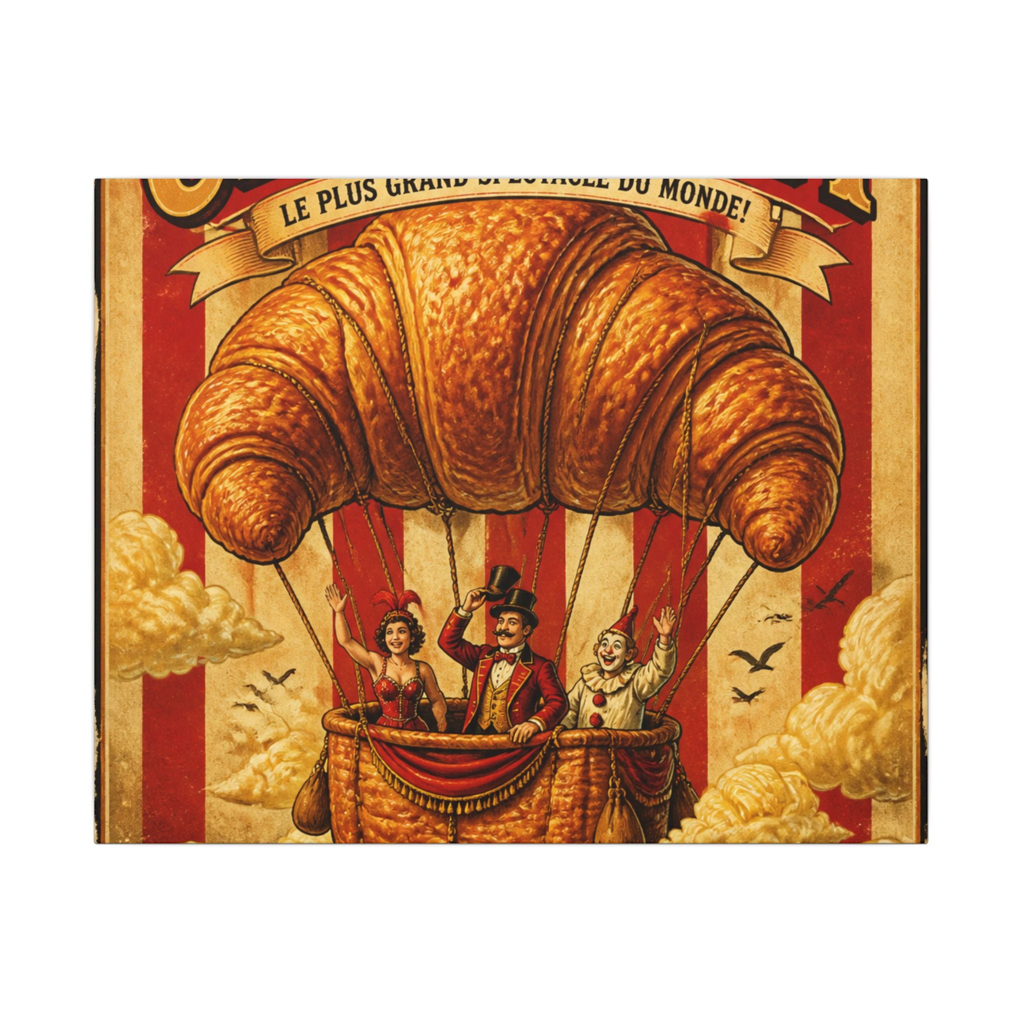 Croissant Hot Air Balloon Wall Art Canvas 16×20 Vintage Circus Kitchen Decor Maximalist Print