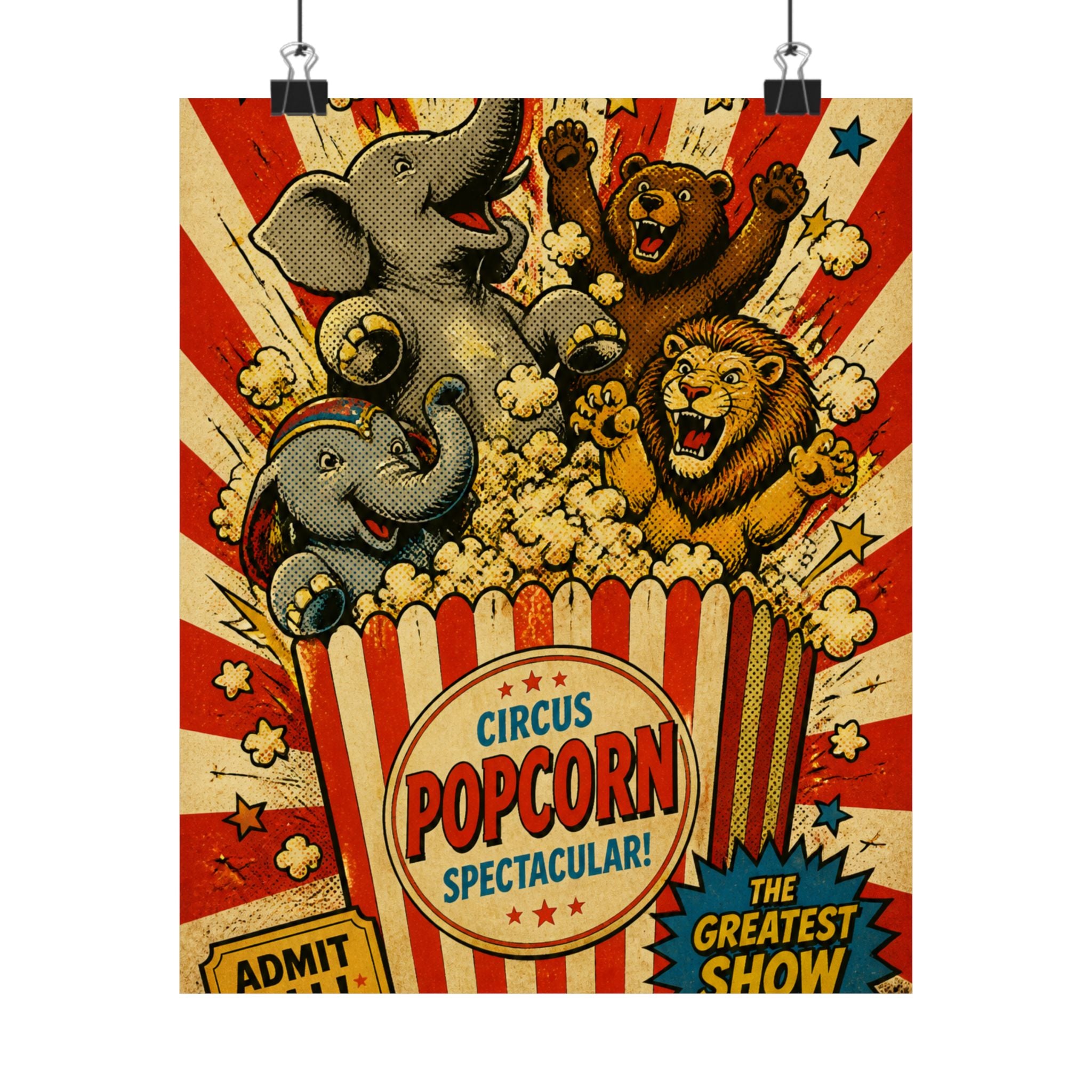 Popcorn Box Animals Wall Art Poster 24×36 Pop Art Restaurant Decor Maximalist Print