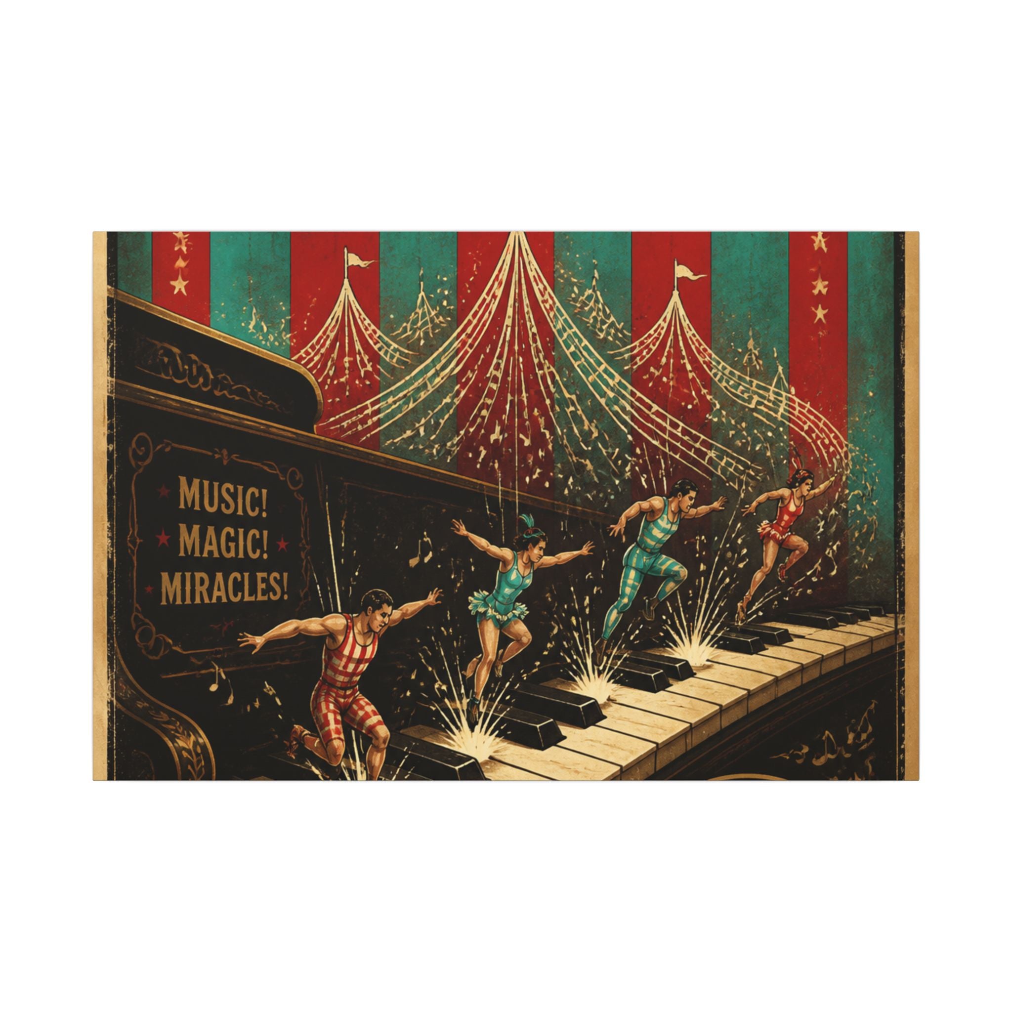 Grand Piano Acrobats Wall Art Canvas 16×20 Vintage Circus Kitchen Decor Maximalist Print