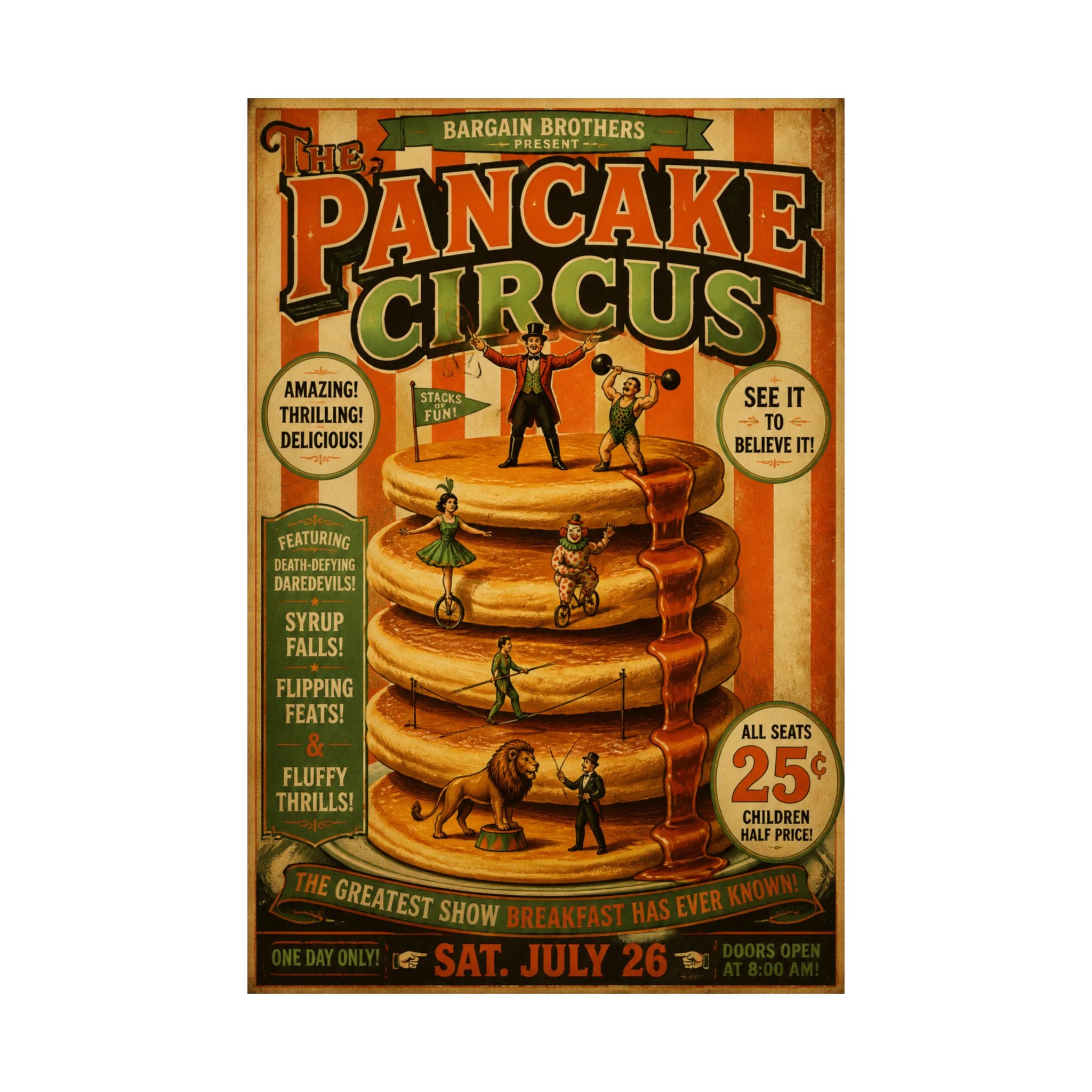 Pancake Stack Platform Wall Art Poster 18×24 Vintage Circus Kitchen Decor Maximalist Print