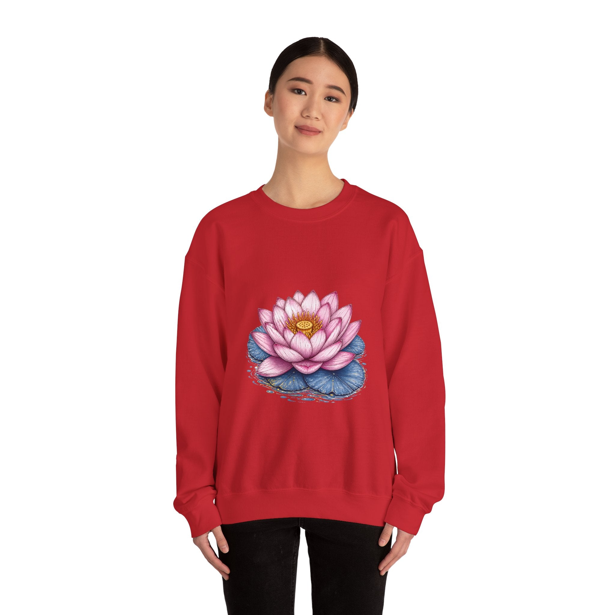 Matching Couple Sweatshirt - Open & Closed Lotus Matching Couple Comfort Colors Crew Hand-Drawn Art His Hers Anniversary Gift - Design A
