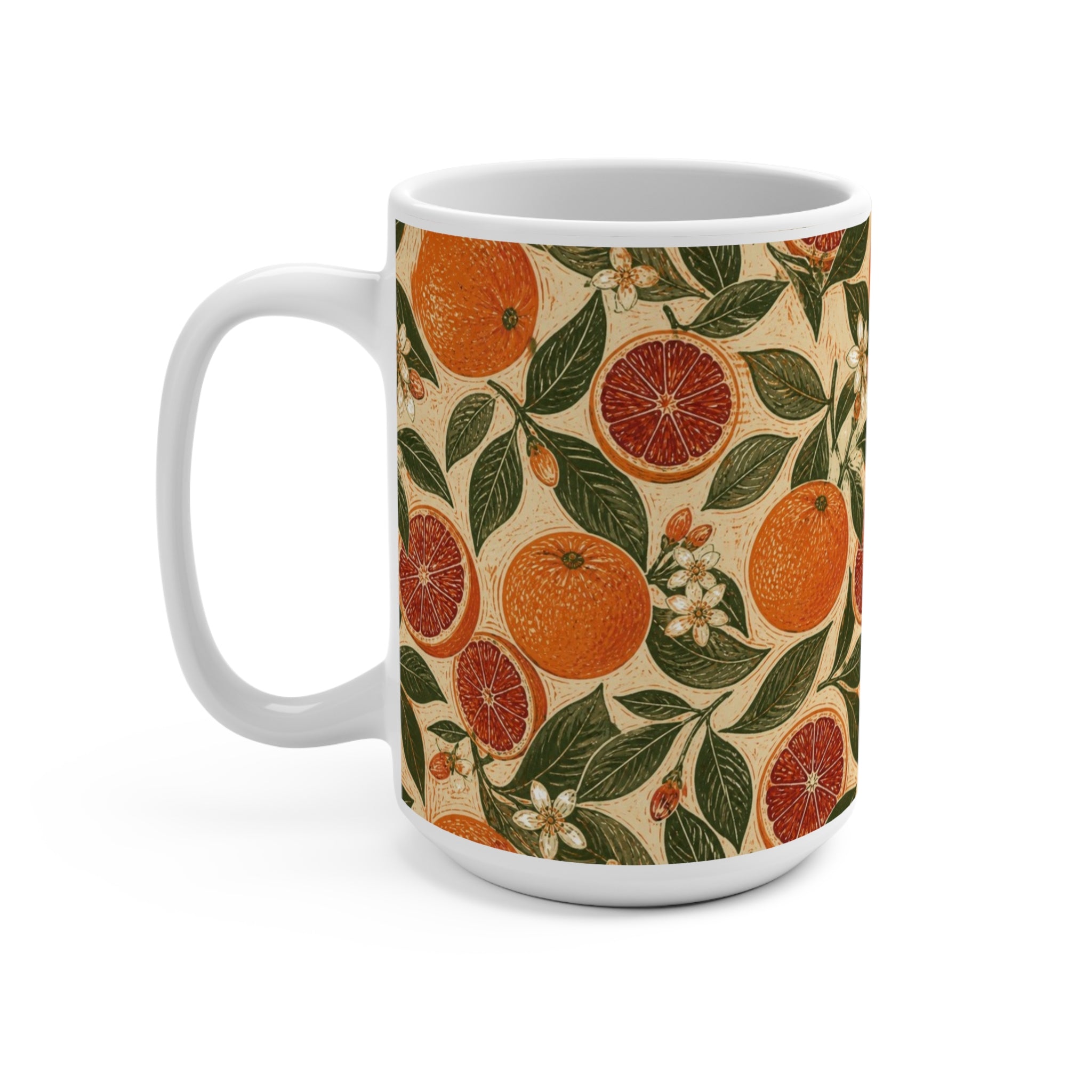 Blood Oranges 15oz Ceramic Mug Mediterranean Kitchen Linocut Design Italian Cottagecore Gift