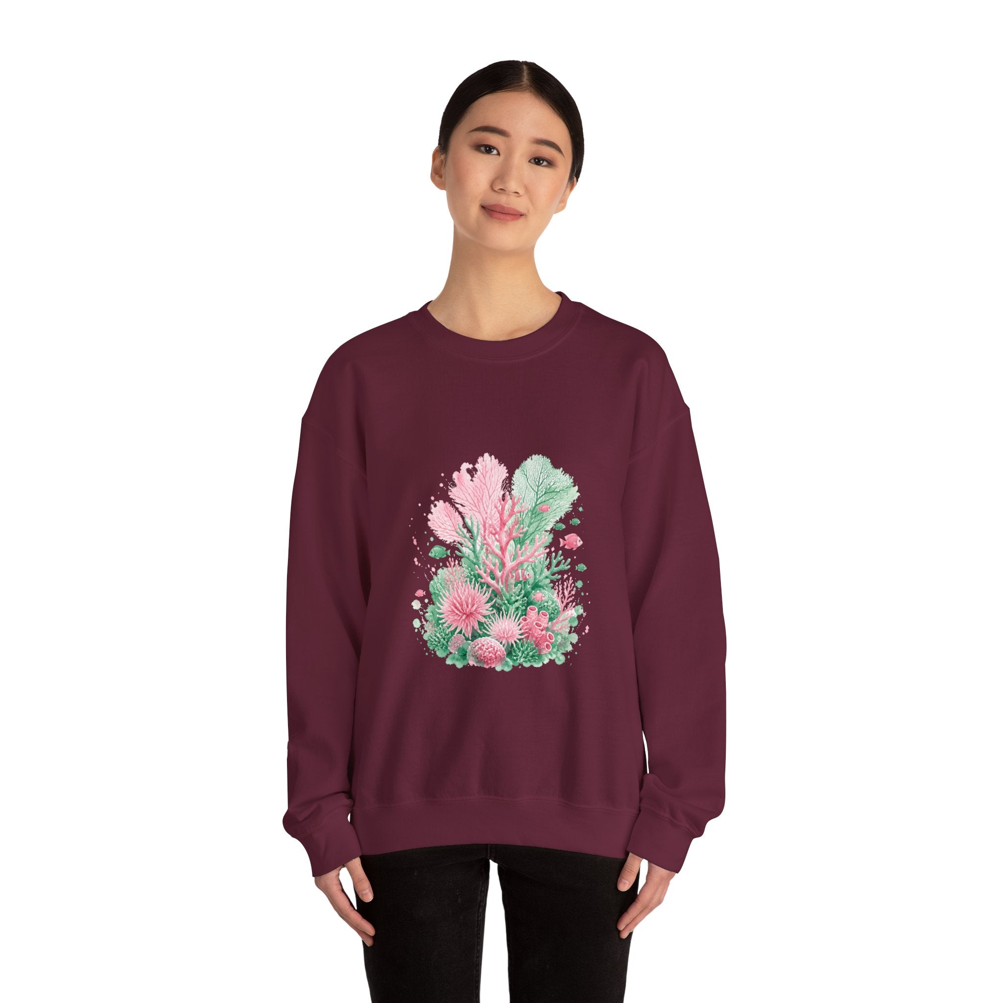 Matching Couple Sweatshirt - Coral Reef & Deep Sea Matching Couple Crewneck Sweatshirt Watercolor Art His Hers Engagement Gift - Design A
