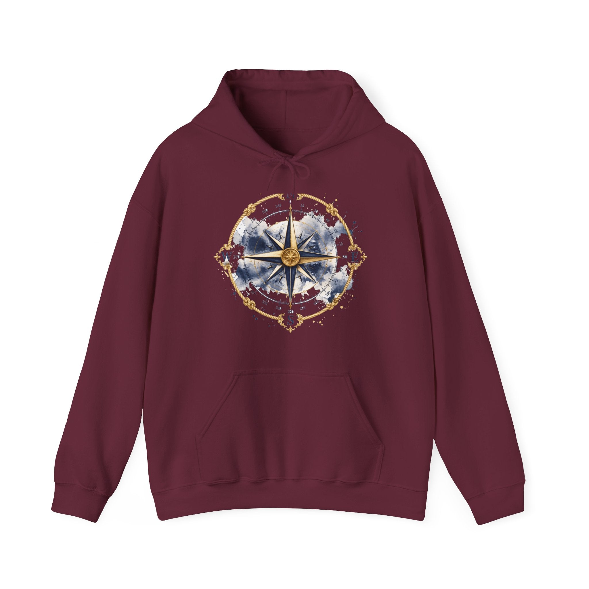 Matching Couple Sweatshirt - Compass North & South Matching Couple Hooded Sweatshirt Watercolor Art His Hers Engagement Gift - Design A