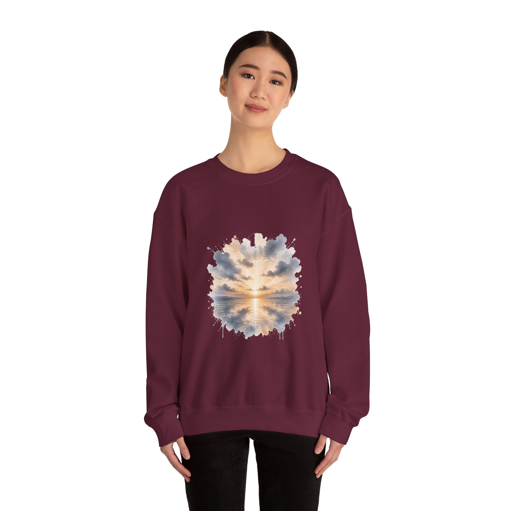 Matching Couple Sweatshirt - Sunrise & Sunset Matching Couple Premium Fleece Sweatshirt Watercolor Art His Hers Birthday Gift - Design A